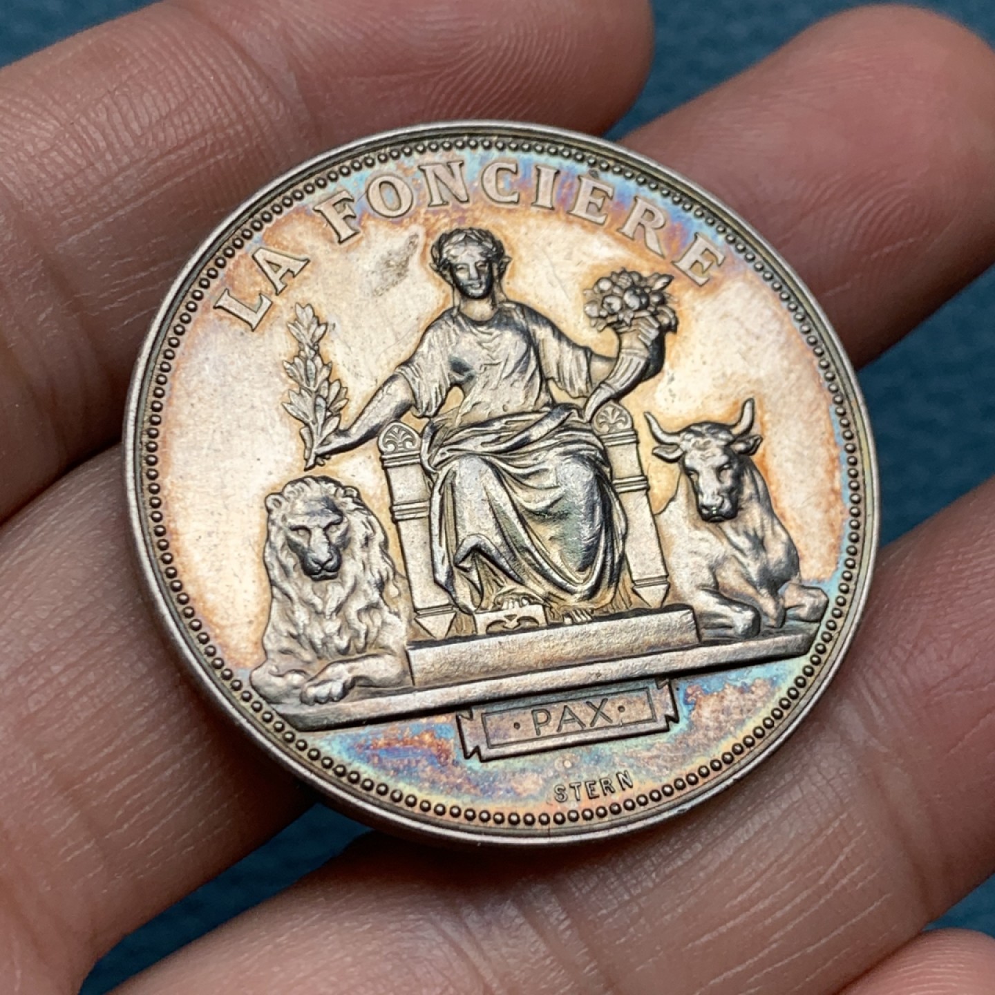 《竞宝斋》第157场-法国八角与章 专场！周日，周一，周四 3场 (全场包邮) 法国银章，陆路运输保险，22.09g，36.8mm，丰饶角边铭