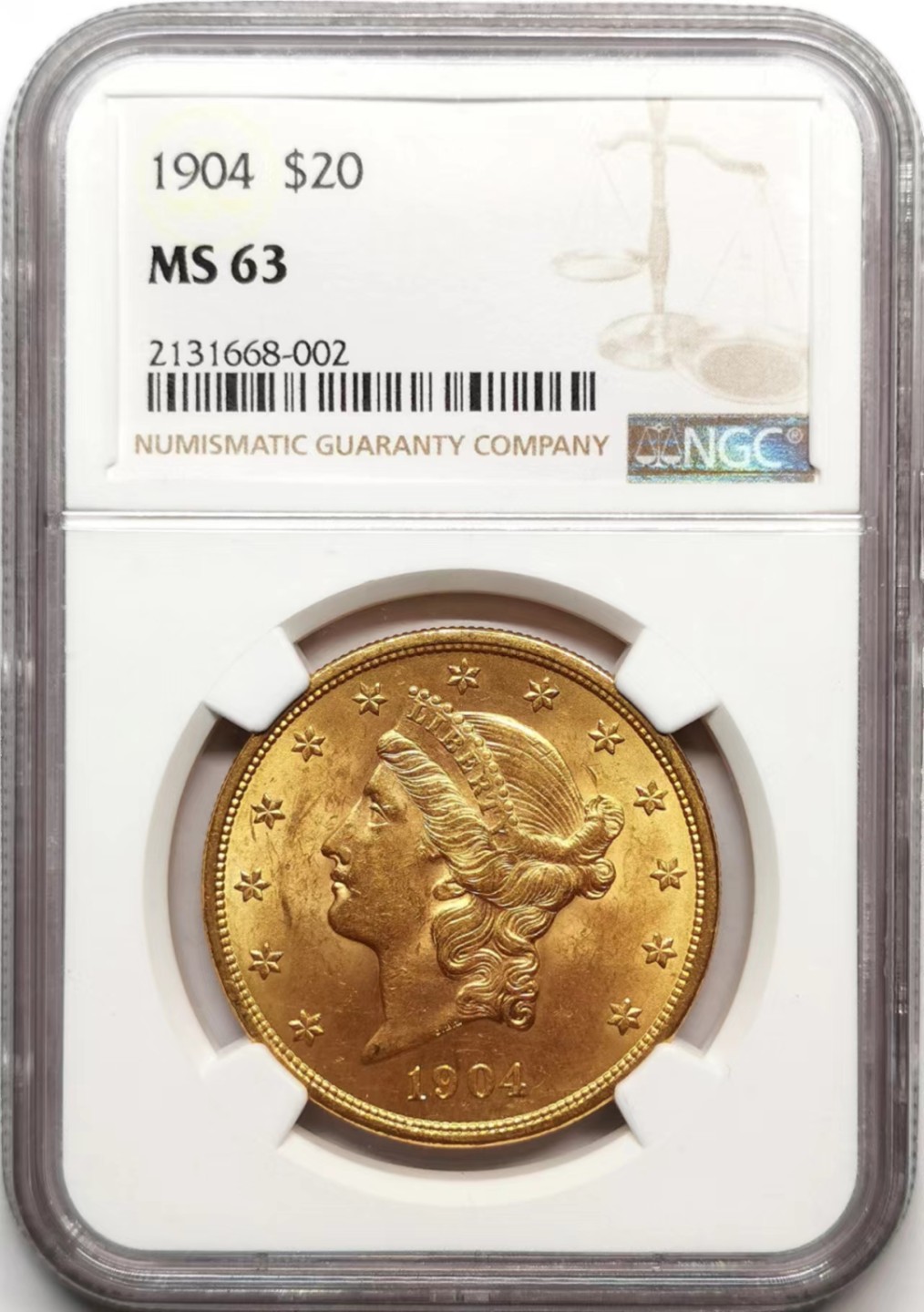 凡希社世界钱币微拍第二百三十六期 荐！1904美国女神像20元大金NGC-MS63金色明亮！