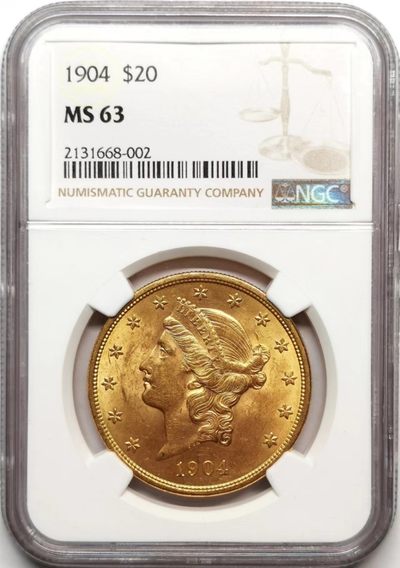 凡希社世界钱币微拍第二百三十六期 - 荐！1904美国女神像20元大金NGC-MS63金色明亮！