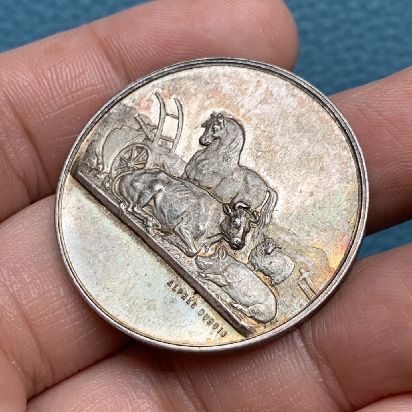 《竞宝斋》第157场-法国八角与章 专场！周日，周一，周四 3场 (全场包邮) 法国银章，农业援助联合会，21.7g，36.2mm，丰饶角边铭，金黄色包浆