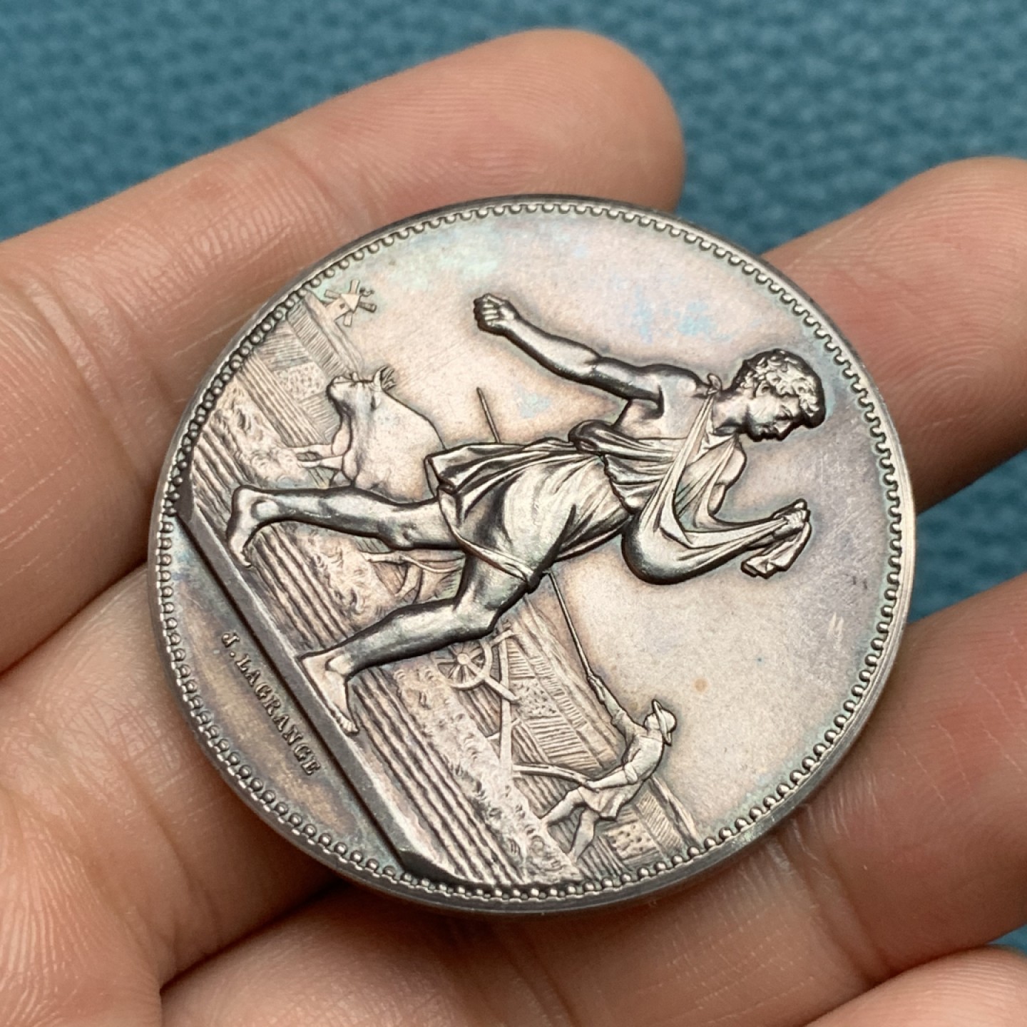 《竞宝斋》第157场-法国八角与章 专场！周日，周一，周四 3场 (全场包邮) 法国银质，农业协会，《播种》，36.93g，41.2mm，丰饶角边铭，春种一粒粟