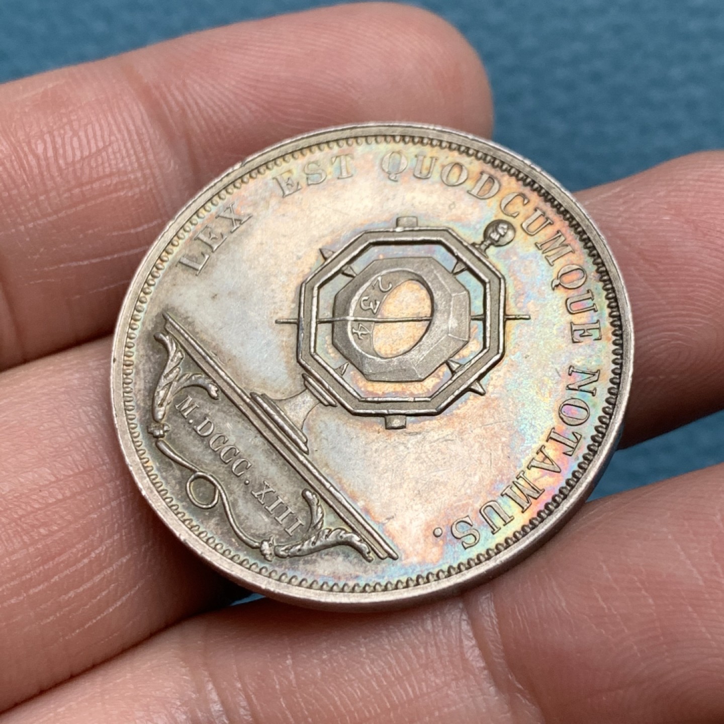 《竞宝斋》第157场-法国八角与章 专场！周日，周一，周四 3场 (全场包邮) 法国银质代币，圣埃蒂安公证人，16.29g，33.2mm，丰饶角