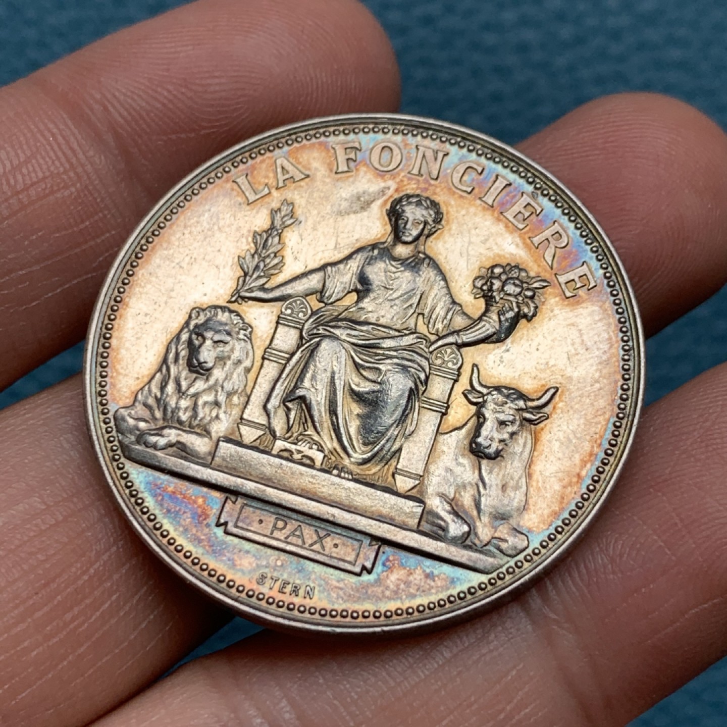 《竞宝斋》第157场-法国八角与章 专场！周日，周一，周四 3场 (全场包邮) 法国银章，陆路运输保险，22.09g，36.8mm，丰饶角边铭