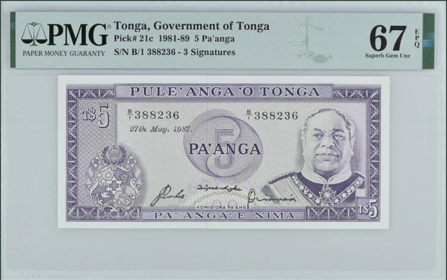 收藏联盟Quantum Auction 第253期拍卖  汤加1981-89年5潘戈 PMG67 唯一冠军分