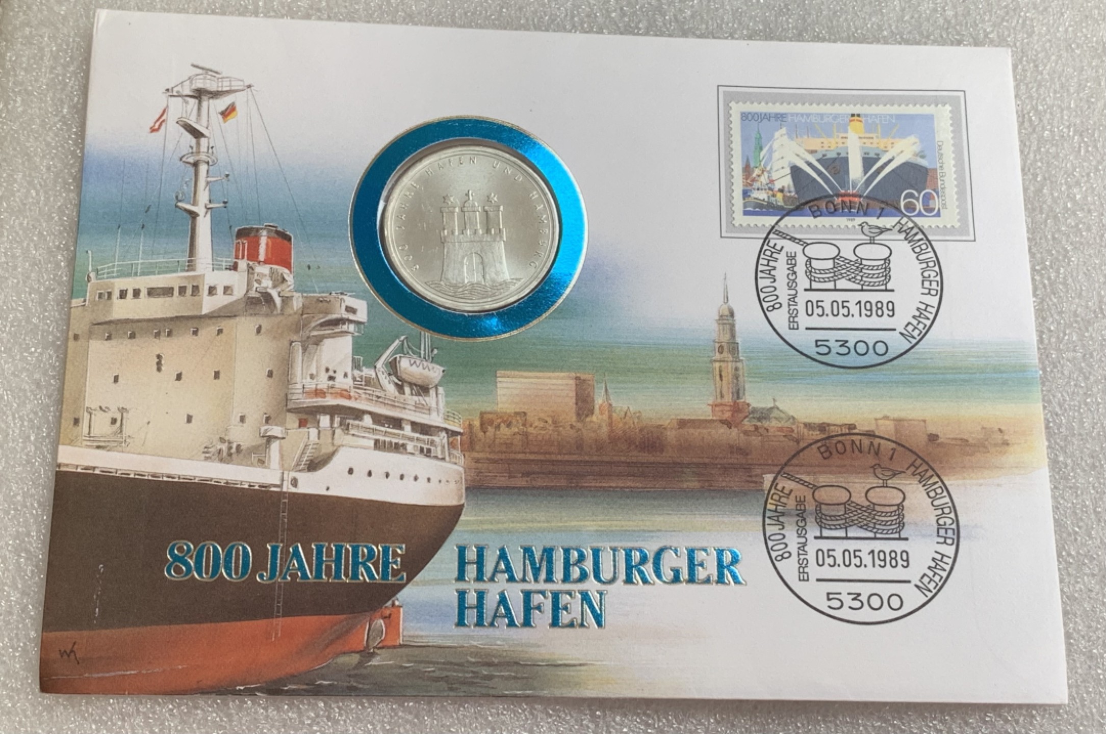 瓶子🏺第88期拍卖会  德国1989年10马克普制纪念银币J版 欧洲景点汉堡港市 原封（2）