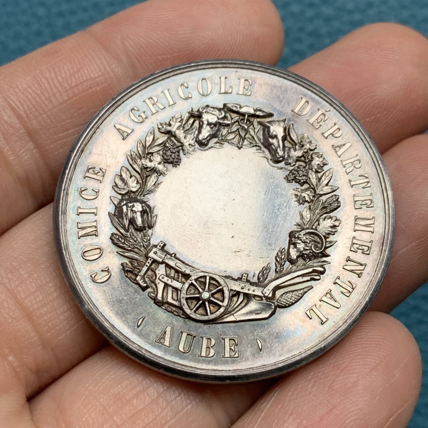 《竞宝斋》第157场-法国八角与章 专场！周日，周一，周四 3场 (全场包邮) 法国银质，农业协会，《播种》，36.93g，41.2mm，丰饶角边铭，春种一粒粟