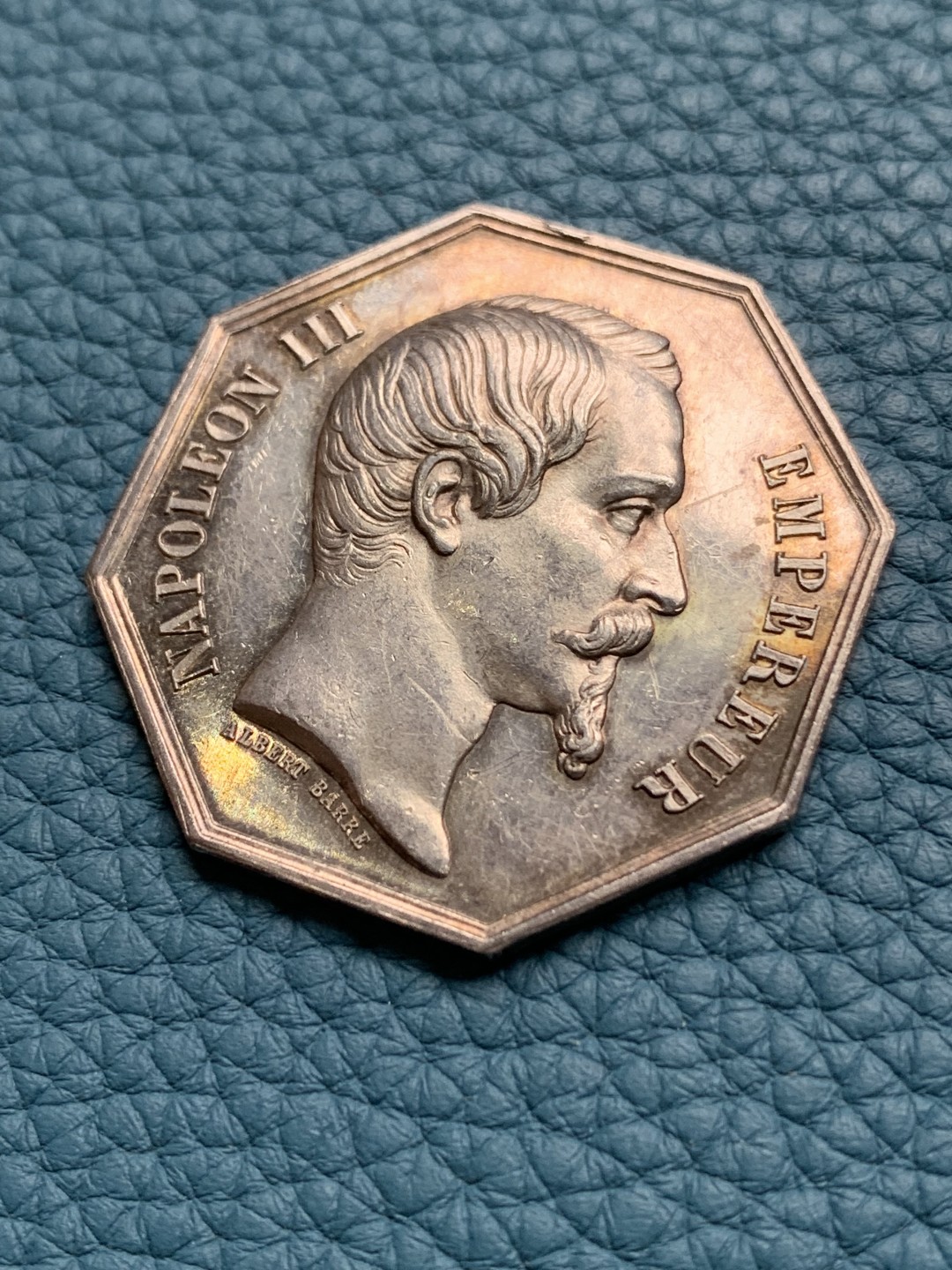 《竞宝斋》第157场-法国八角与章 专场！周日，周一，周四 3场 (全场包邮) 法国八角银质代币，蓬图瓦兹公证处，14.81g，33.5mm，蜜蜂边铭