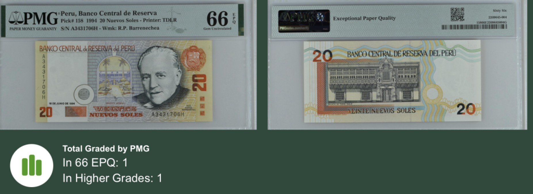 收藏联盟Quantum Auction 第253期拍卖  秘鲁1994买10新索尔 PMG66 稀少