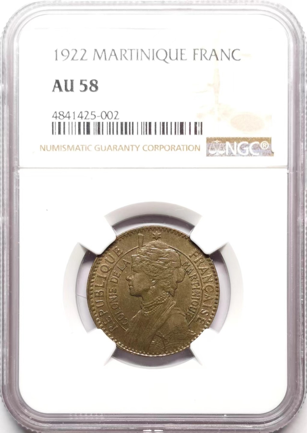 凡希社世界钱币微拍第二百三十六期 1922法属马提尼克岛1法郎NGC-AU58