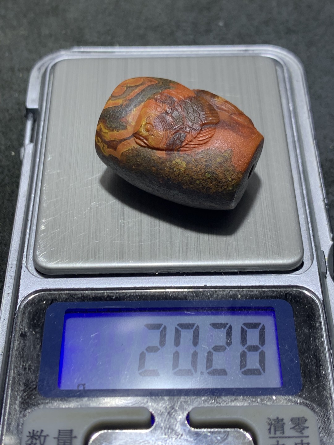 精美亚光战国红玛瑙手工雕刻双鱼勒子一个，寓意，连年有余