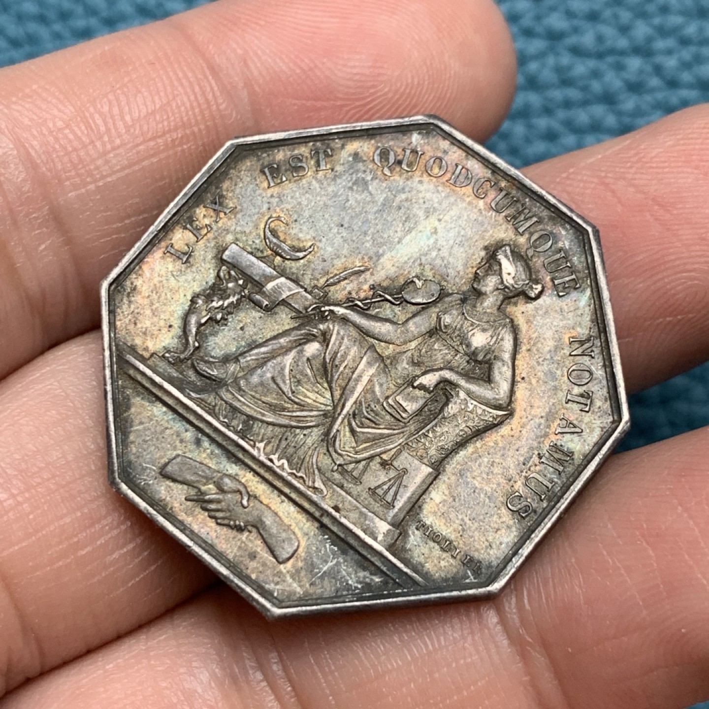 《竞宝斋》第157场-法国八角与章 专场！周日，周一，周四 3场 (全场包邮) 法国八角银质代币，波尔多地区公证人，18.9g，33.5mm，丰饶角边铭