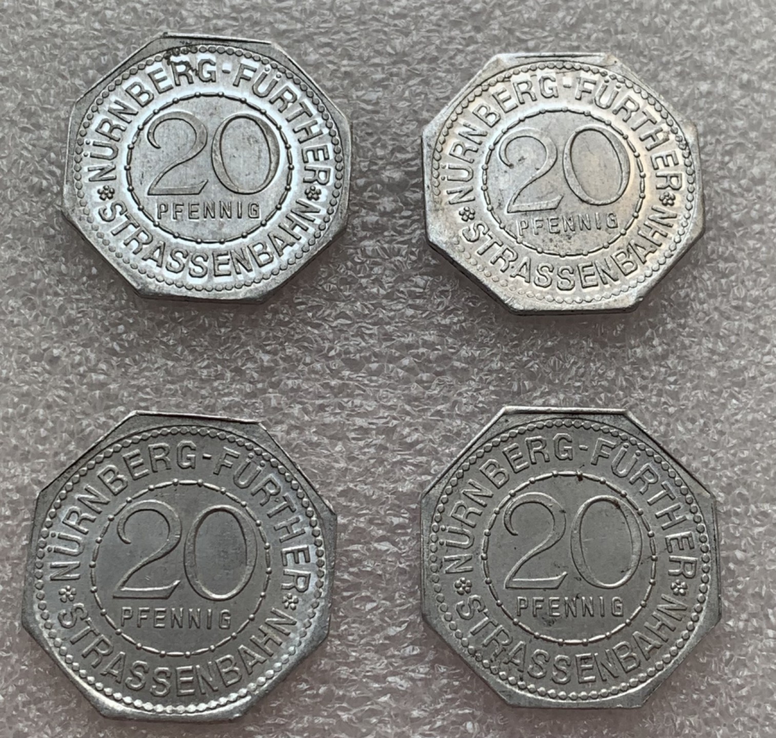 瓶子🏺第88期拍卖会 德国1920年纽伦堡电车币代用币20芬尼铝币4枚（7）