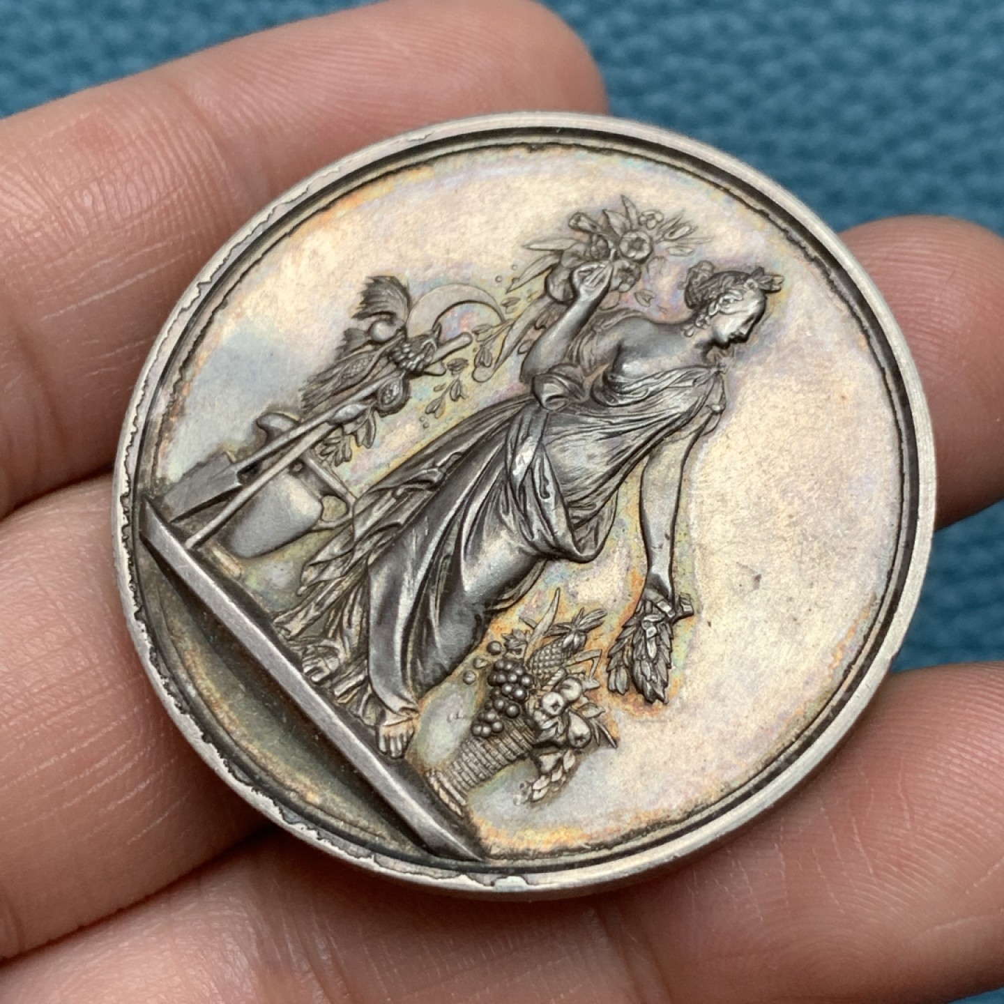 《竞宝斋》第157场-法国八角与章 专场！周日，周一，周四 3场 (全场包邮) 法国银章，园艺协会，37.74g，41.2mm，蜜蜂边铭，老包浆