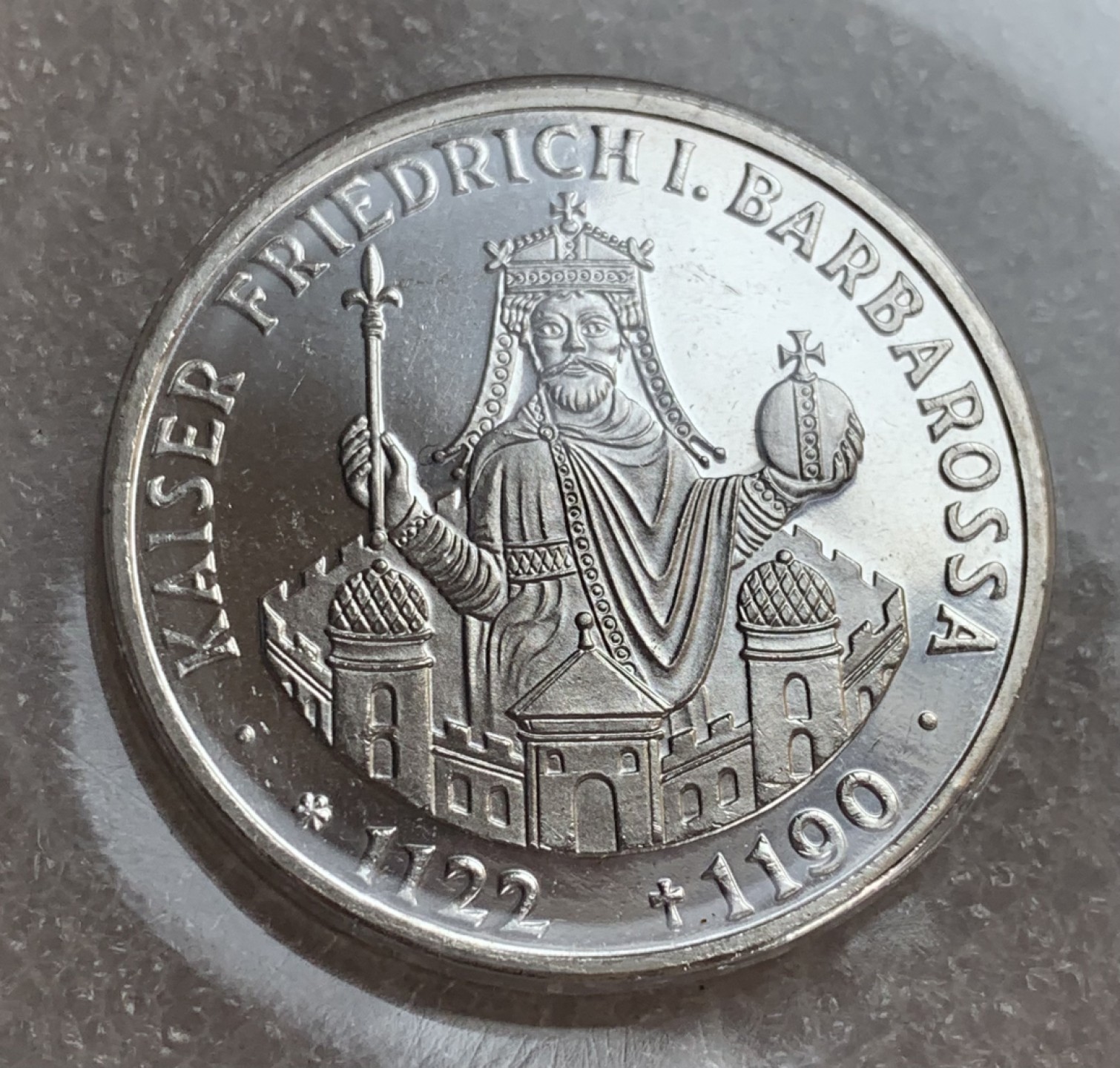 瓶子🏺第88期拍卖会 德国1990年腓特烈一世巴巴罗萨10马克纪念币银币  原封