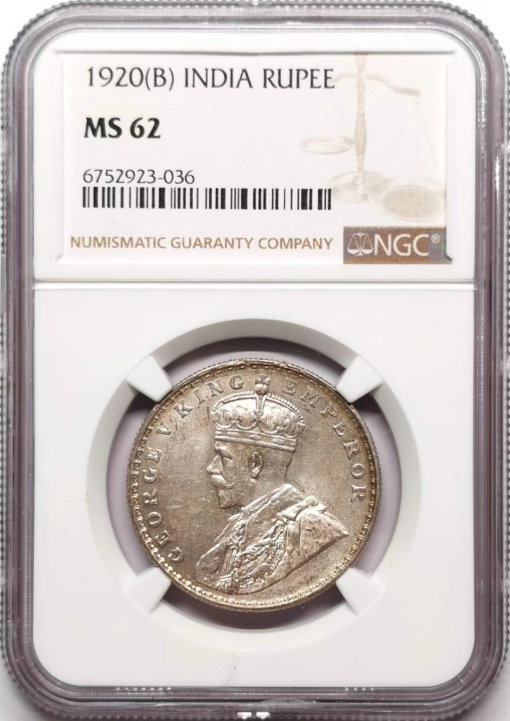 凡希社世界钱币微拍第二百三十六期 1920B英属印度乔五卢比NGC-MS62