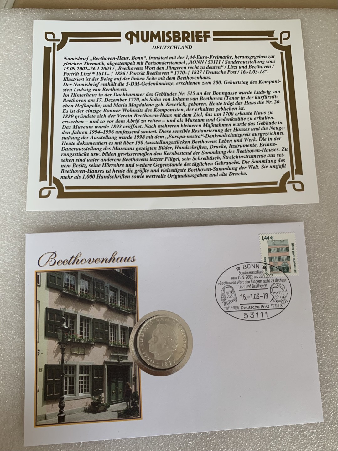 瓶子🏺第88期拍卖会  联邦德国银币1970年5马克银质纪念币 著名音乐家贝多芬 原封（2）