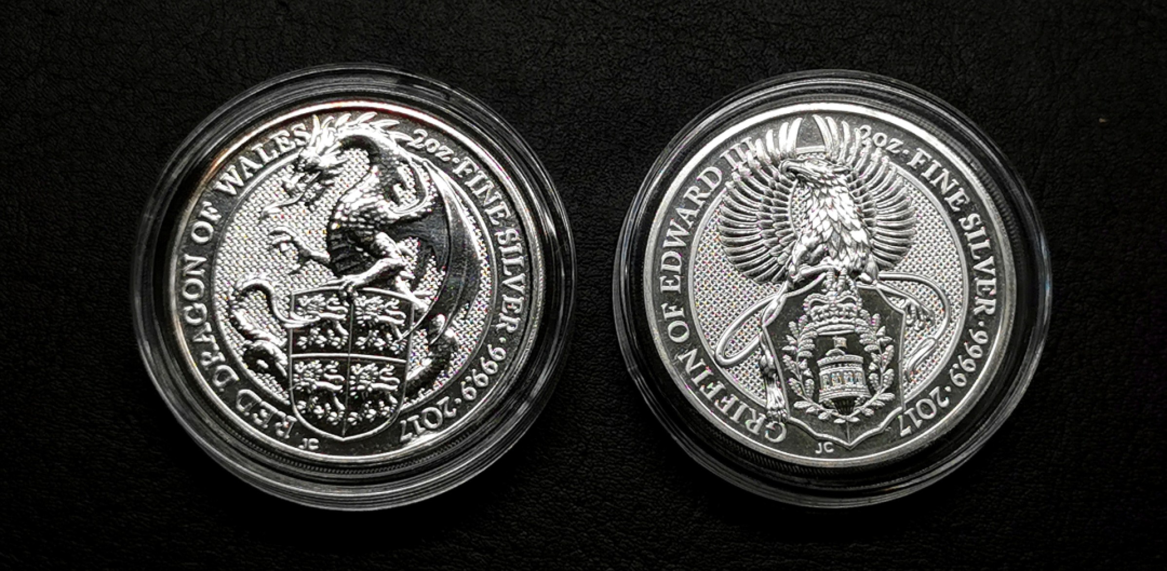 凡希社世界钱币微拍第二百三十六期 2017英国神兽2盎司5镑纪念银币两枚一组BU