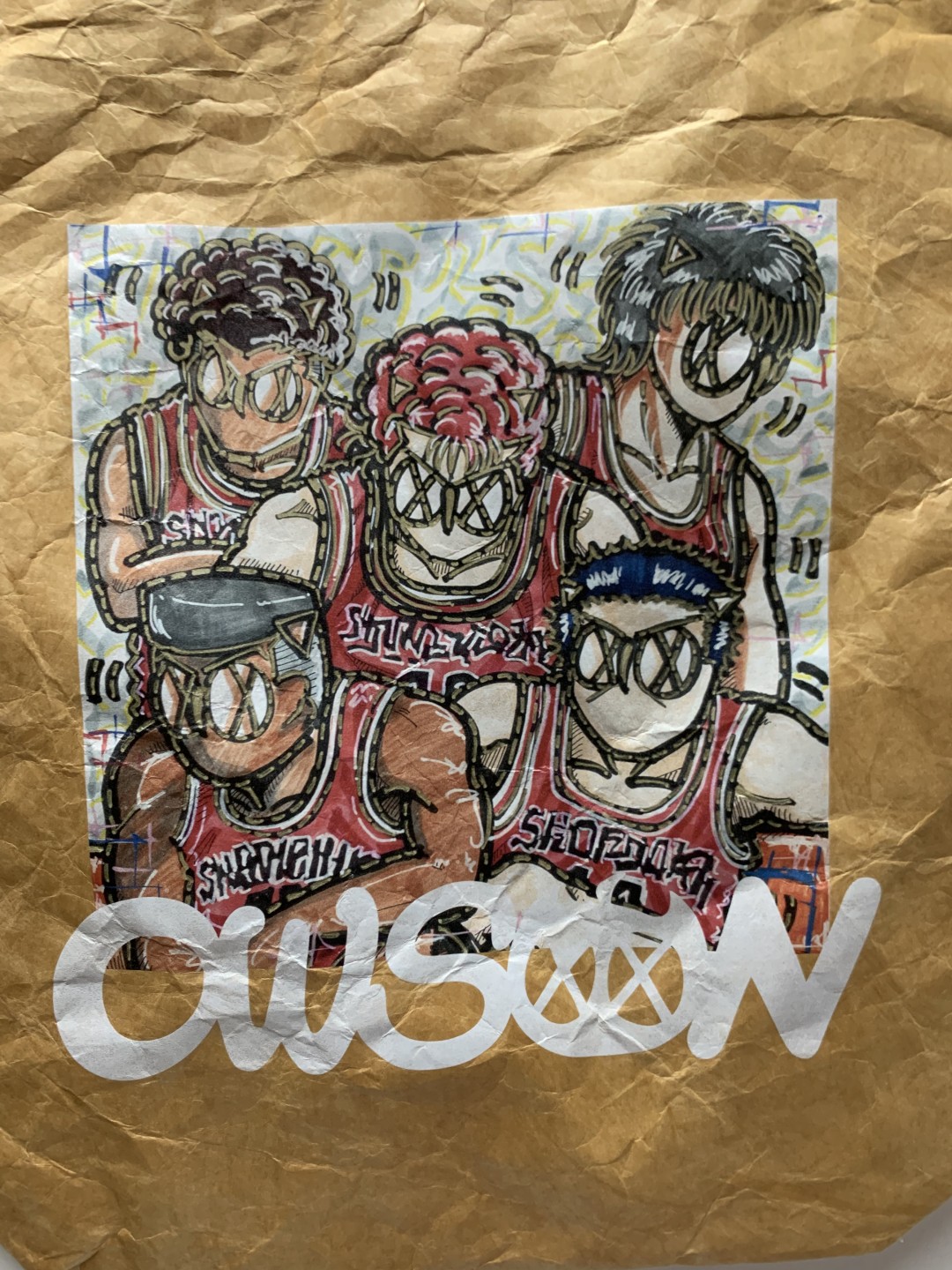 零元拍：展会热卖款，歪歪 OWSON系列杜邦纸手提袋  复古牛皮色防水洗杜邦环保潮流手袋《灌篮高手》，尺寸约35/38.5CM。