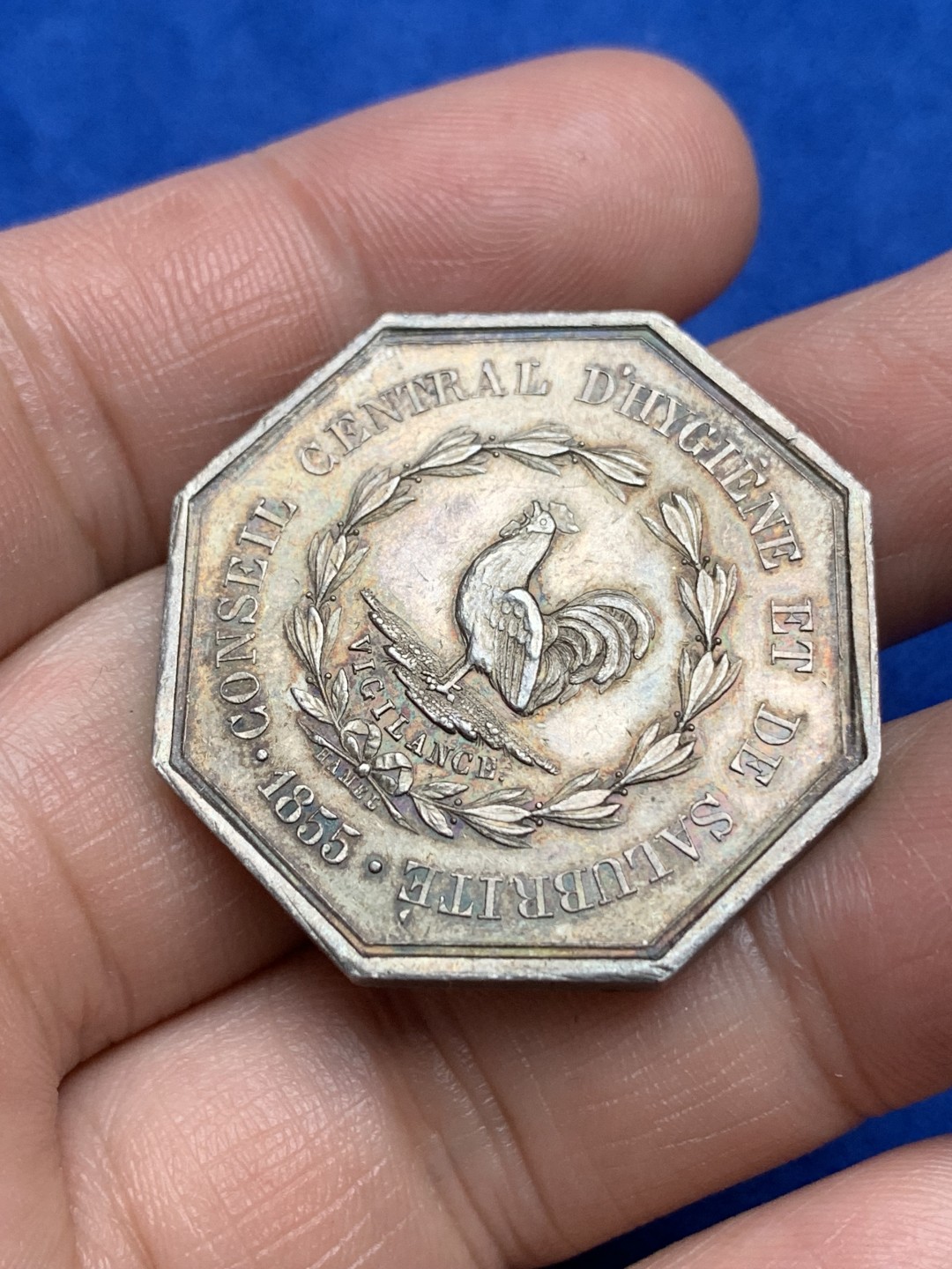 《竞宝斋》第157场-法国八角与章 专场！周日，周一，周四 3场 (全场包邮) 法国八角银质代币，下塞纳省医学会，17.97g，33.8mm，蜜蜂边铭，小公鸡