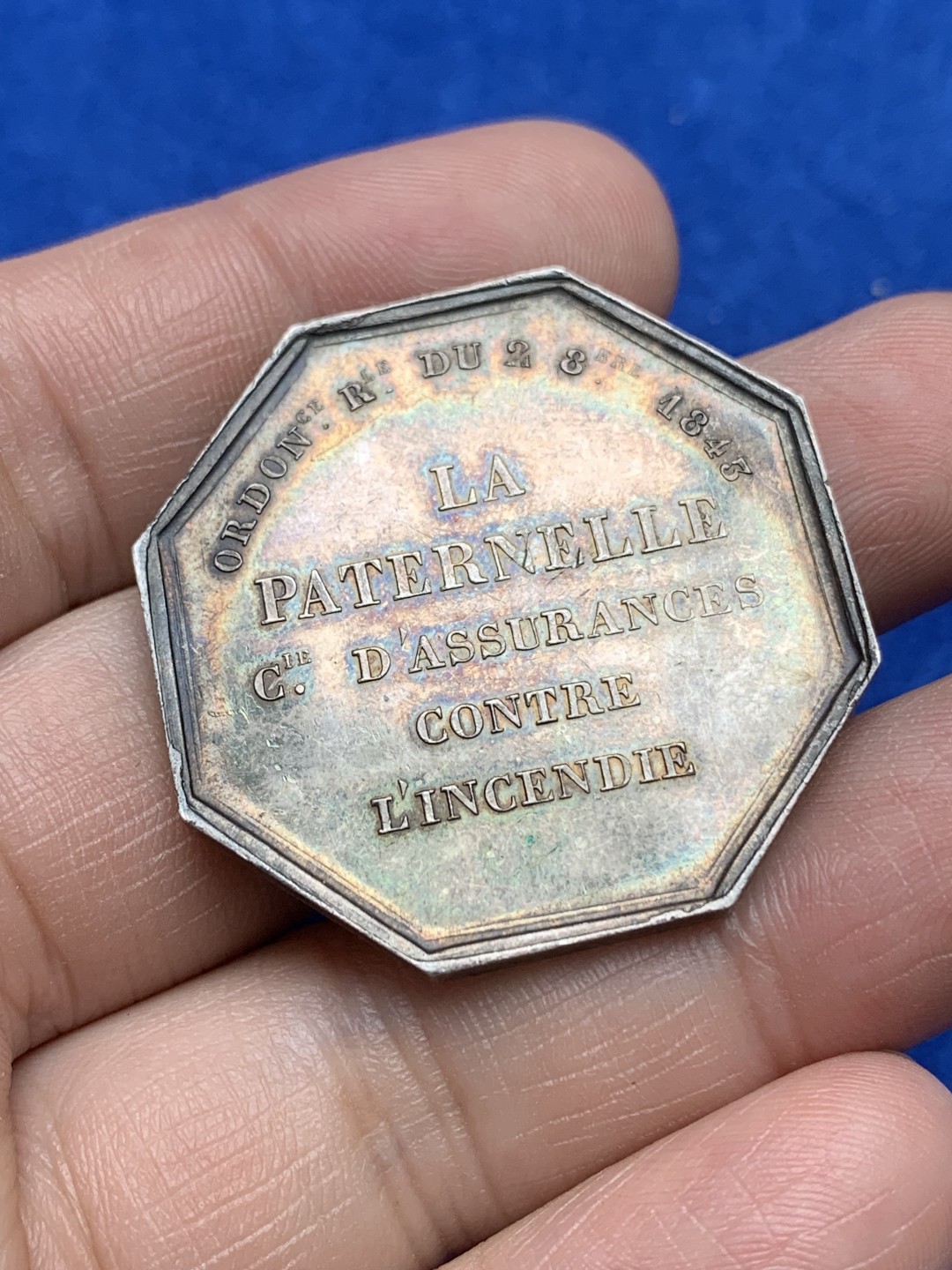 《竞宝斋》第157场-法国八角与章 专场！周日，周一，周四 3场 (全场包邮) 法国八角银质代币，天父保险，云端之上飞天的宙斯，20.87g，36.3mm，丰饶角边铭，