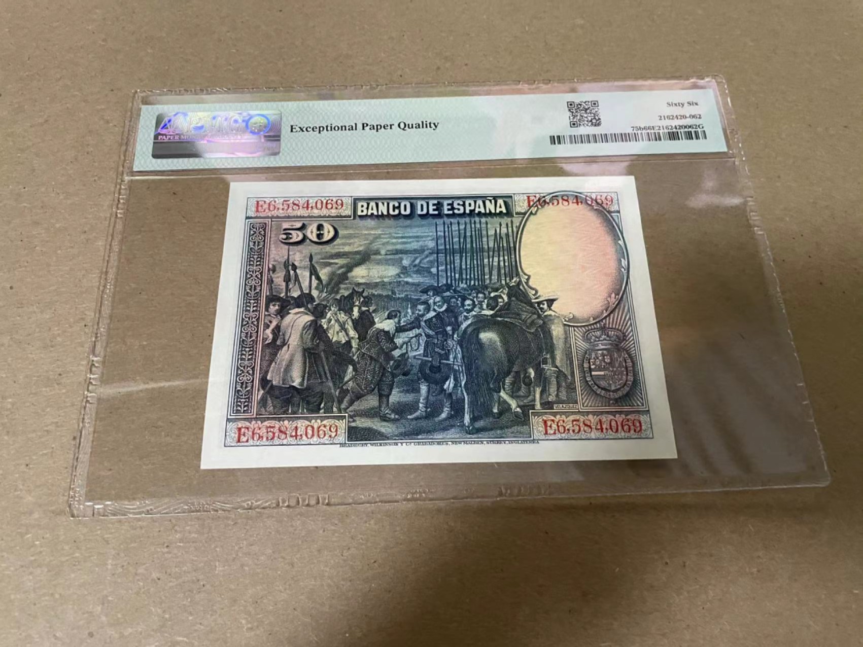 【Blue Auction】✨世界纸币精拍第316期——周日畅拍场 西班牙 1928年50比塞塔 PMG66EPQ BWC出品 雕刻精美