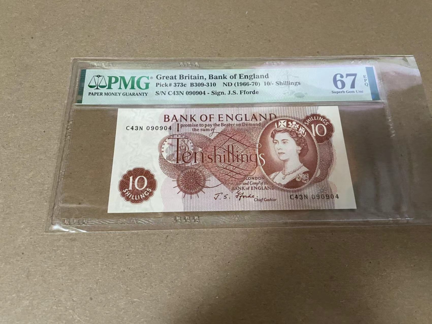 【Blue Auction】✨世界纸币精拍第316期——周日畅拍场 英国 C序列 1966-70年10先令 PMG67EPQ 