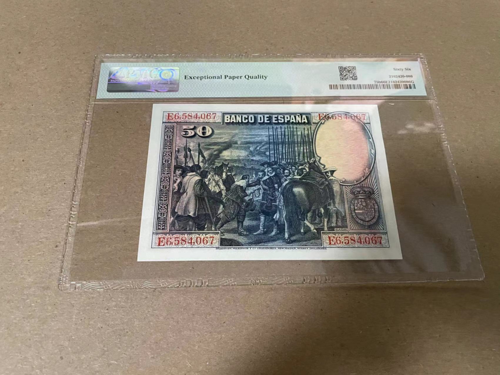 【Blue Auction】✨世界纸币精拍第316期——周日畅拍场 西班牙 1928年50比塞塔 PMG66EPQ BWC出品 雕刻精美