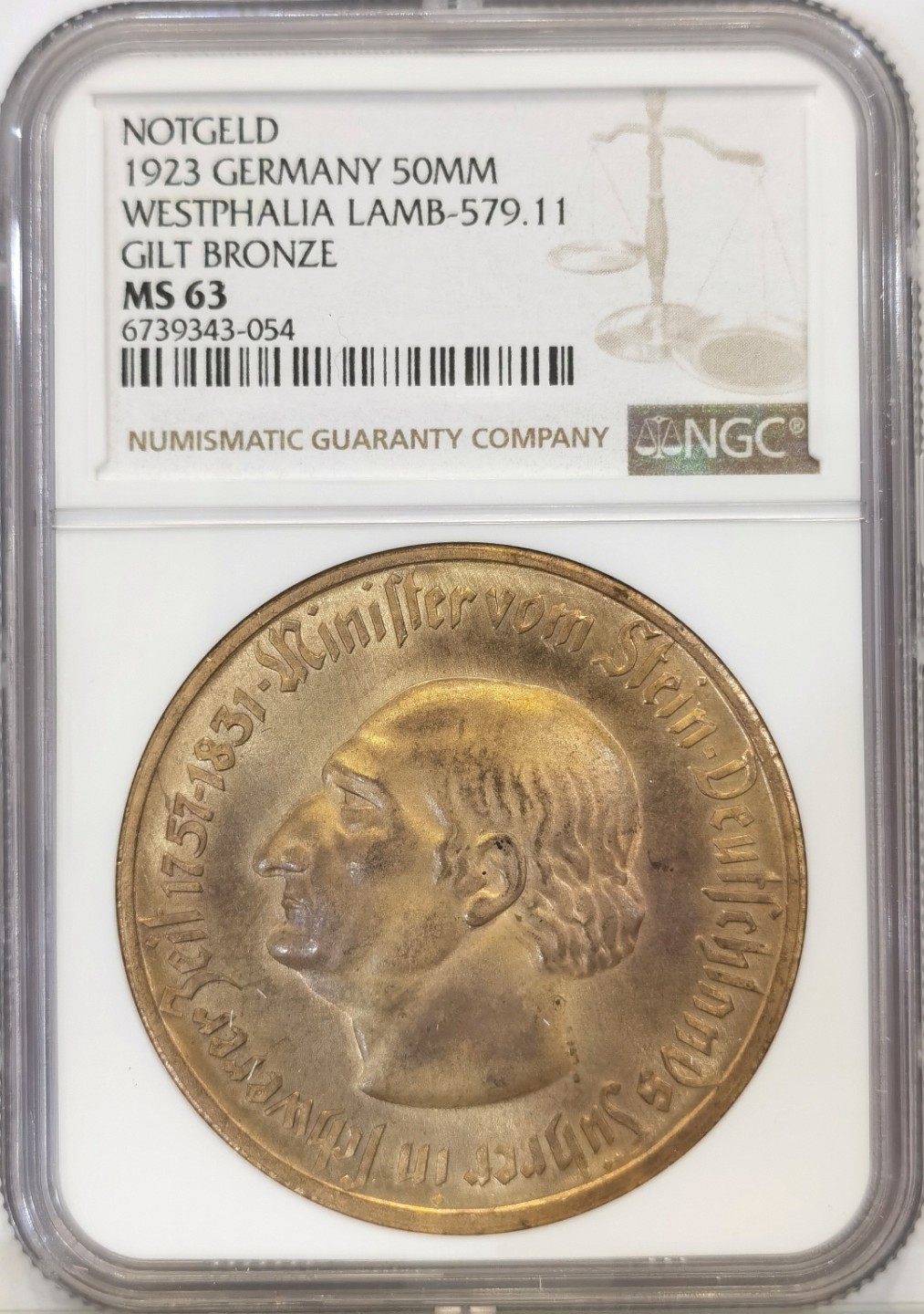 博洋堂世界钱币拍卖第024期（全场包邮） NGC MS63 1923年德国德紧威斯特法伦5000万马克大马币