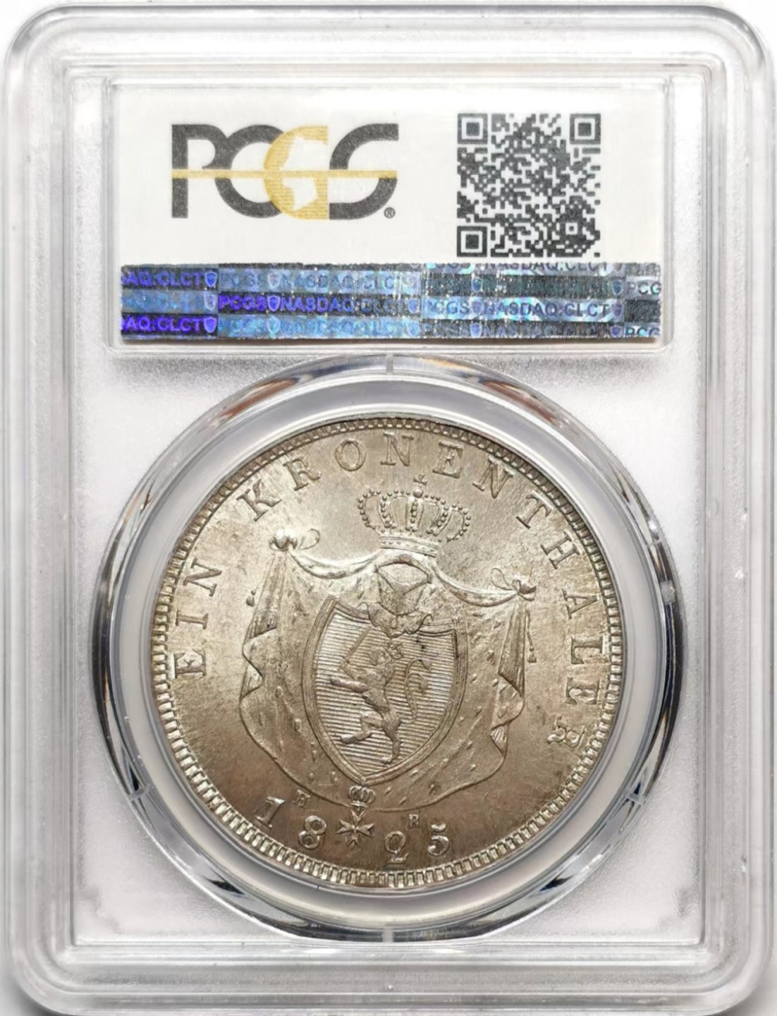 凡希社世界钱币微拍第二百三十六期 荐！1825黑森-达姆斯特纹章泰勒大银PCGS-MS63灰彩底板一流！