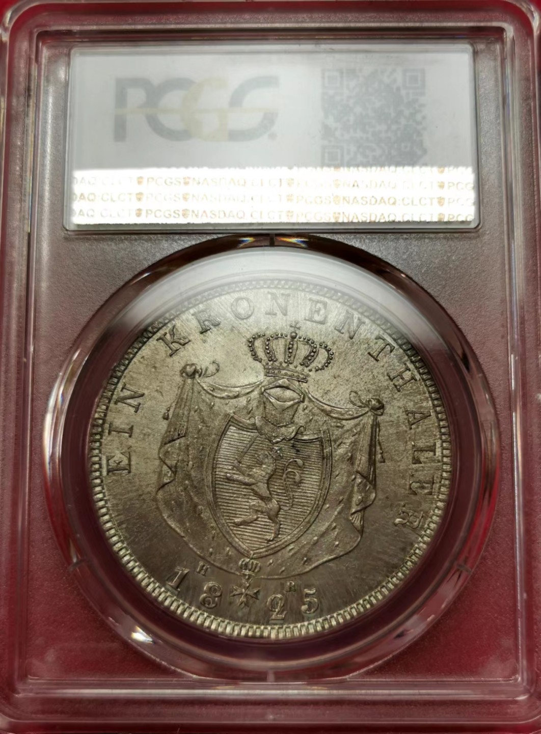 凡希社世界钱币微拍第二百三十六期 荐！1825黑森-达姆斯特纹章泰勒大银PCGS-MS63灰彩底板一流！