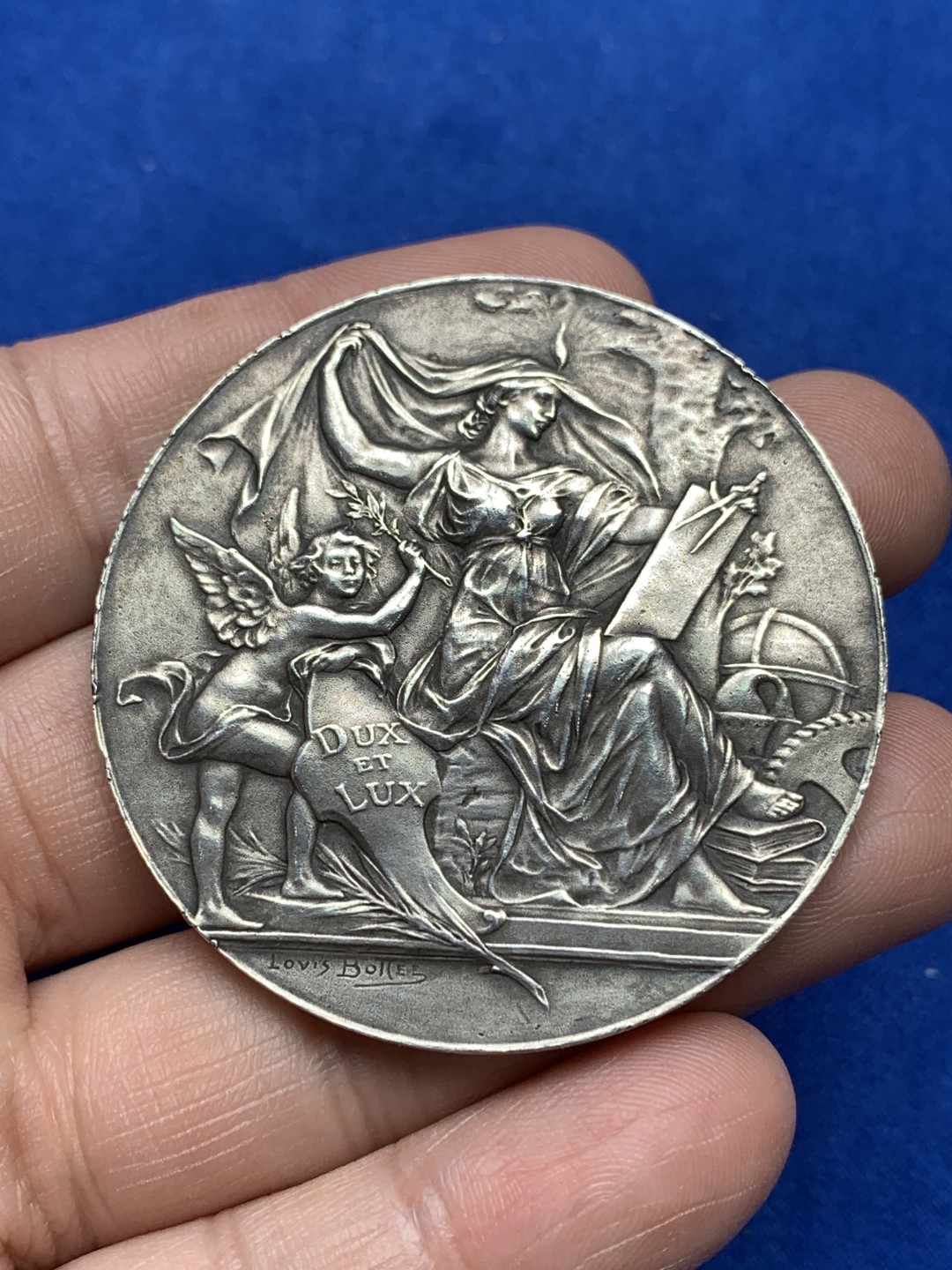 《竞宝斋》第157场-法国八角与章 专场！周日，周一，周四 3场 (全场包邮) 法国银章，鲁昂工业协会，对于科学的奖励，背面是狮身人面的施芬克斯，60.88g，50.3mm，丰饶角边铭