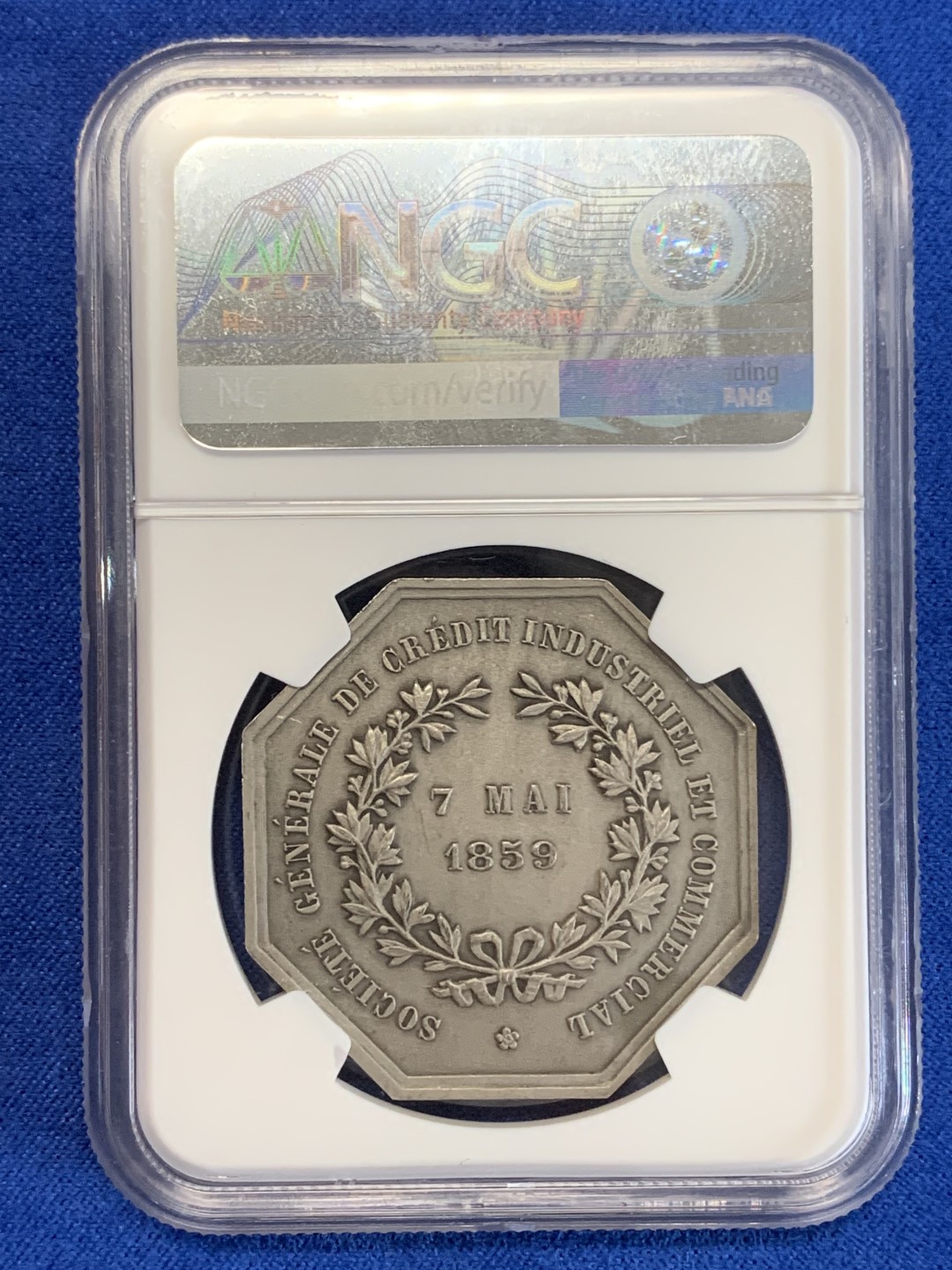 《竞宝斋》第157场-法国八角与章 专场！周日，周一，周四 3场 (全场包邮) NGC-MS64法国八角银质代币，工商信贷银行，丰饶角边铭，细节丰富