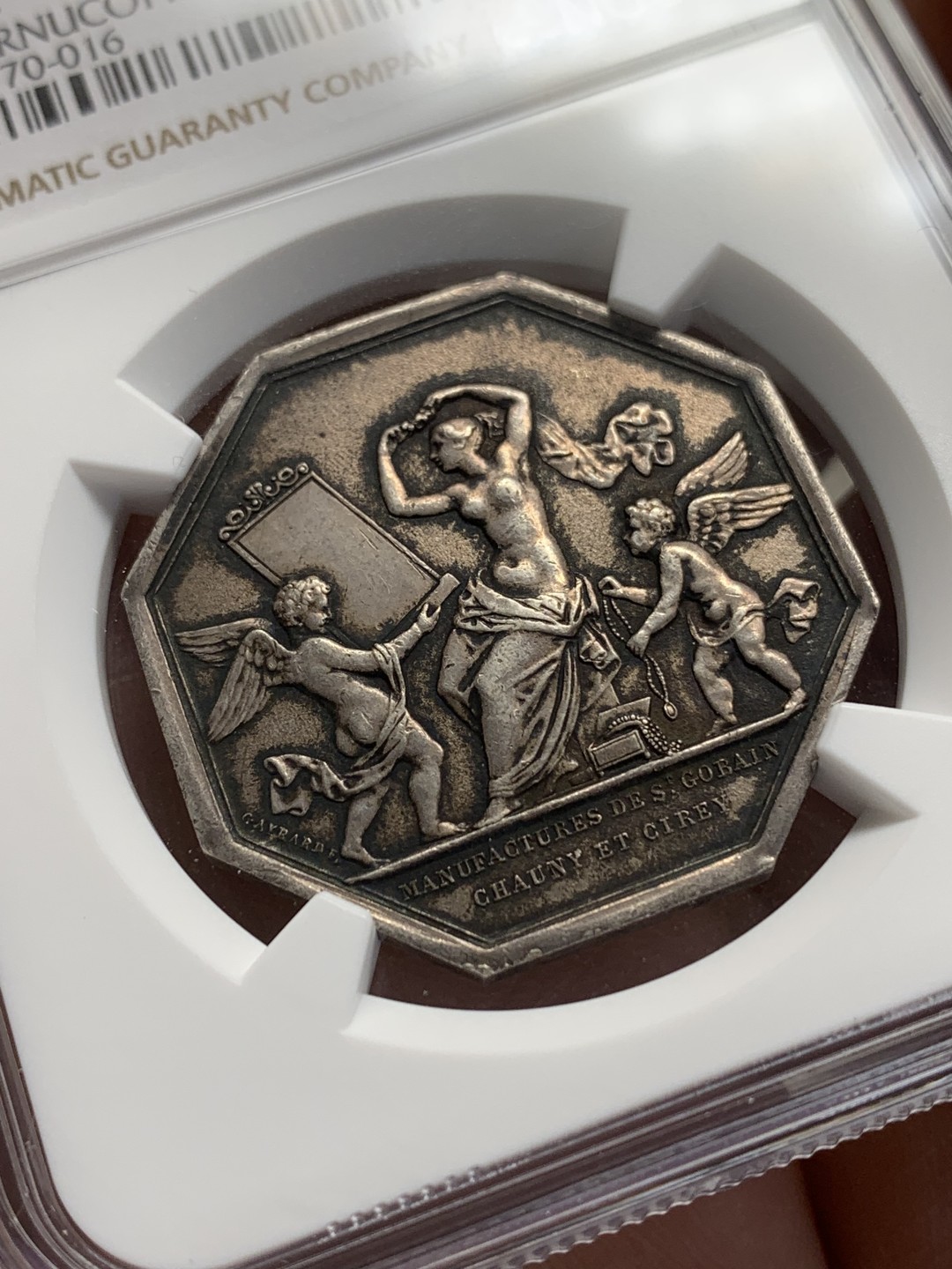 《竞宝斋》第157场-法国八角与章 专场！周日，周一，周四 3场 (全场包邮) NGC-MS62 法国 八角银质代币，圣戈班皇家玻璃制造公司，八角界俗称魔镜，原味包浆