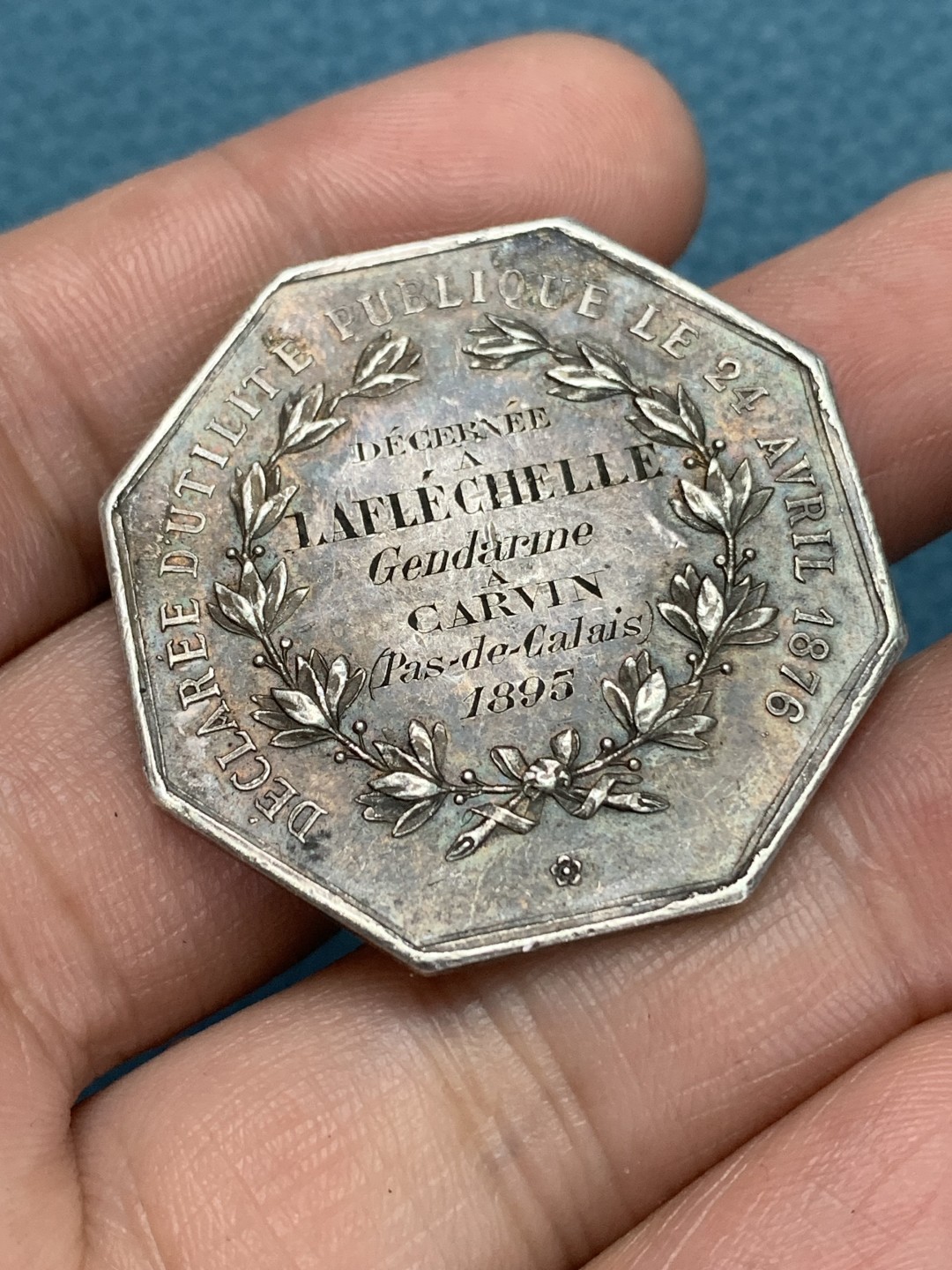 《竞宝斋》第157场-法国八角与章 专场！周日，周一，周四 3场 (全场包邮) 法国八角银质代币，反盗猎协会，20.00g，36.8mm，丰饶角边铭