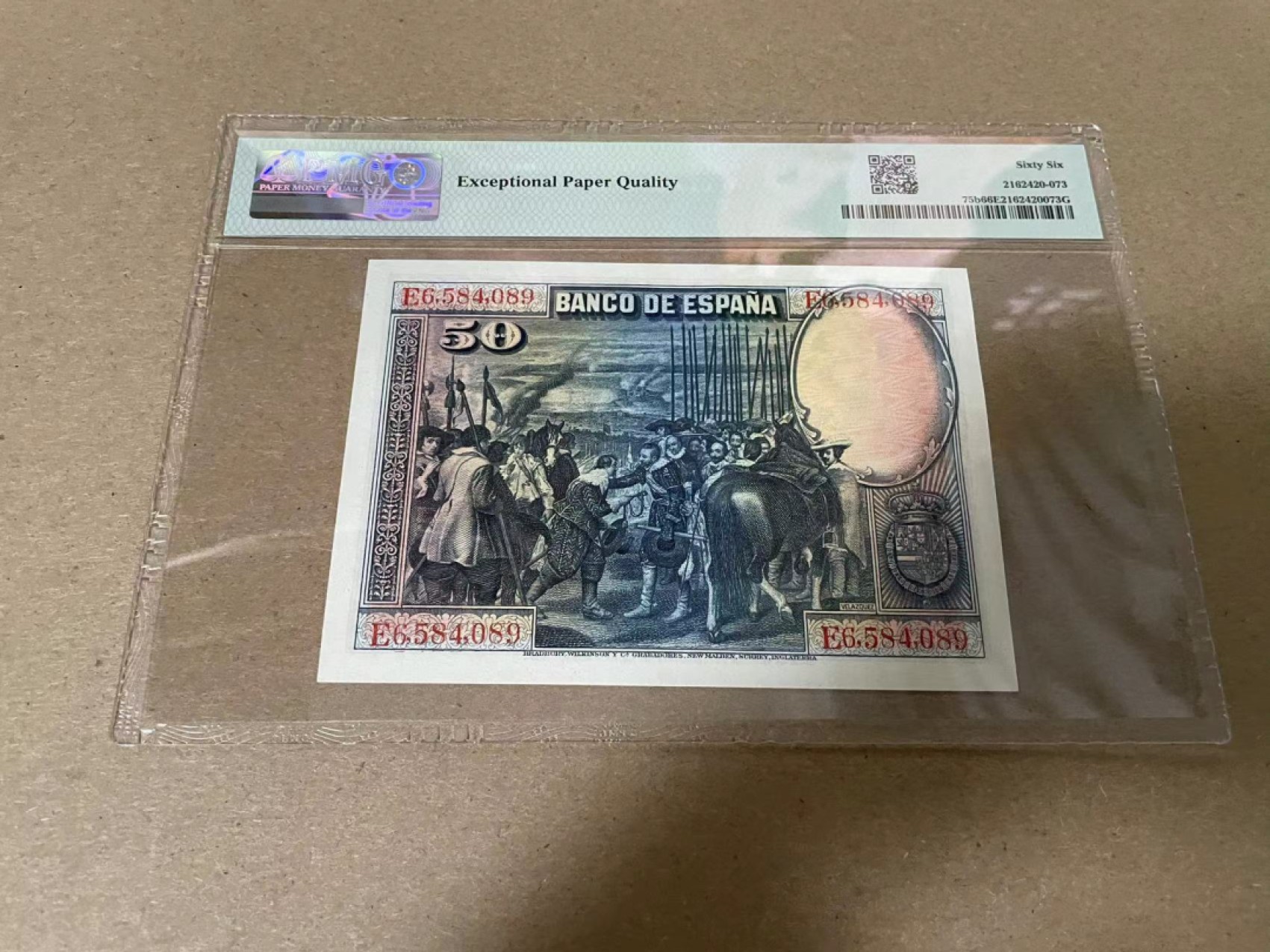 【Blue Auction】✨世界纸币精拍第316期——周日畅拍场 西班牙 1928年50比塞塔 PMG66EPQ BWC出品 雕刻精美