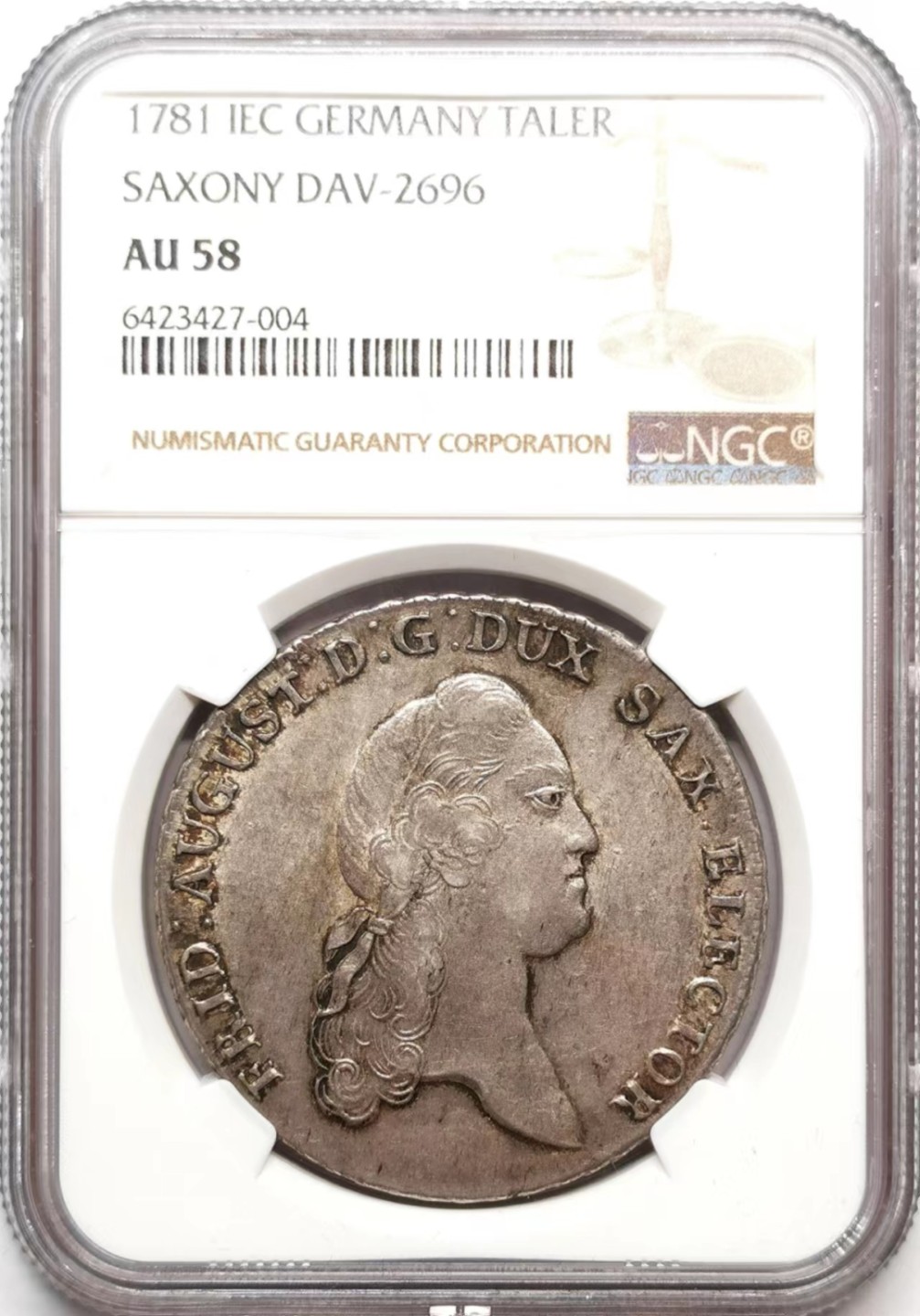 凡希社世界钱币微拍第二百三十六期 1781萨克森奥古斯特选帝侯泰勒大银NGC-AU58