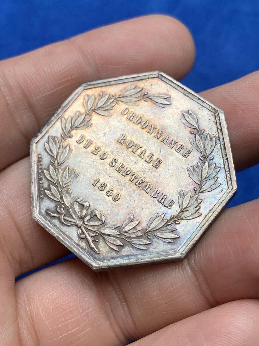 《竞宝斋》第157场-法国八角与章 专场！周日，周一，周四 3场 (全场包邮) 法国八角银质代币，诺曼底保险，24.97g，38.3mm，蜜蜂边铭，大块头