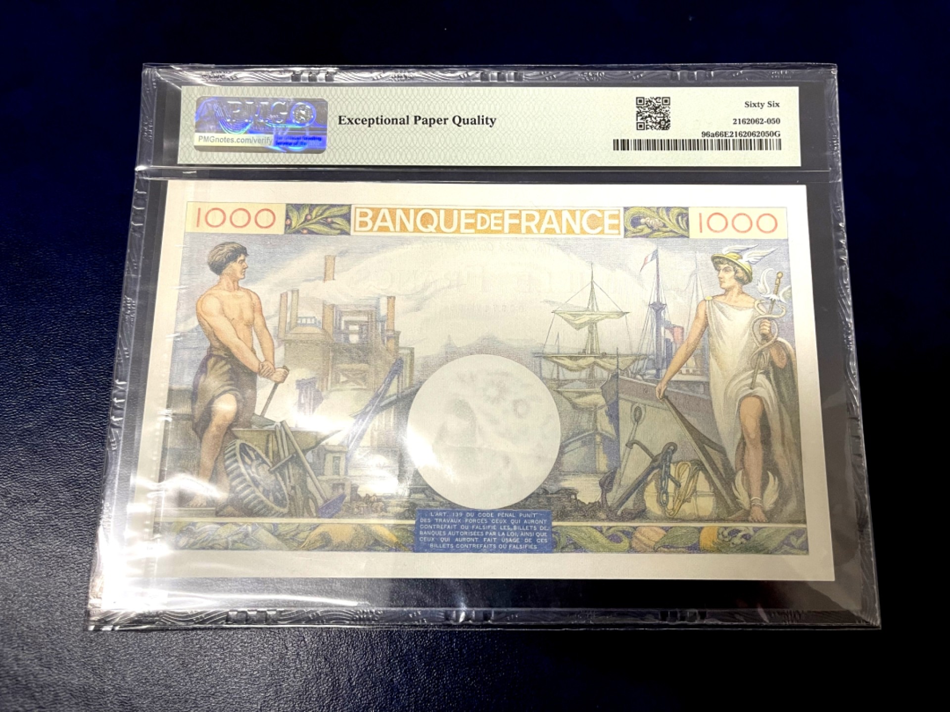 【Blue Auction】✨世界纸币精拍第316期——周日畅拍场 【a版】法国 1940年1000法郎 PMG66EPQ 大票幅墨丘利