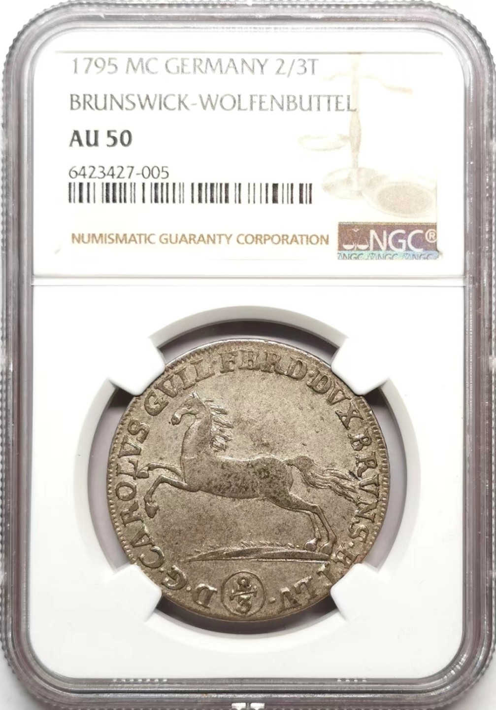 凡希社世界钱币微拍第二百三十六期 1795布伦瑞克沃芬布特尔飞马2/3泰勒NGC-AU50