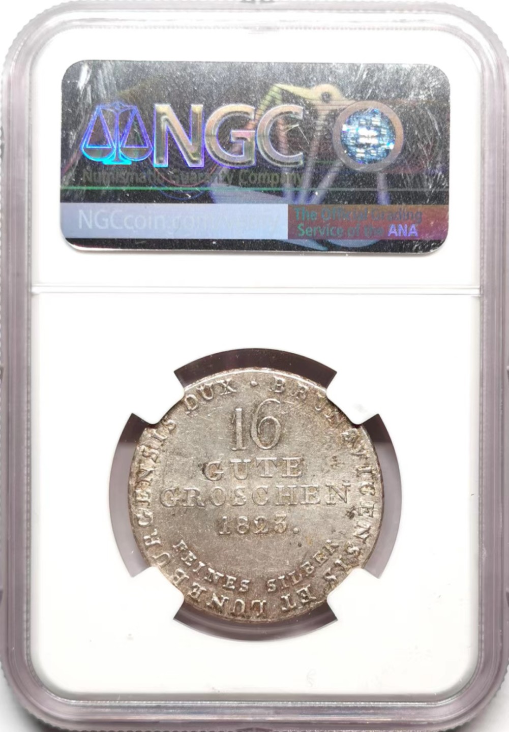凡希社世界钱币微拍第二百三十六期 1824汉诺威飞马16GG银辅币NGC-AUD