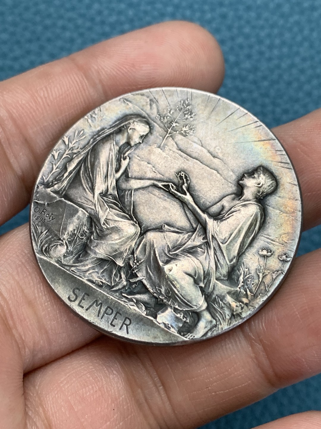 《竞宝斋》第157场-法国八角与章 专场！周日，周一，周四 3场 (全场包邮) 法国结婚纪念银章，31.72g，41.5mm，丰饶角边铭，有轻磕，罗蒂名誉品婚章