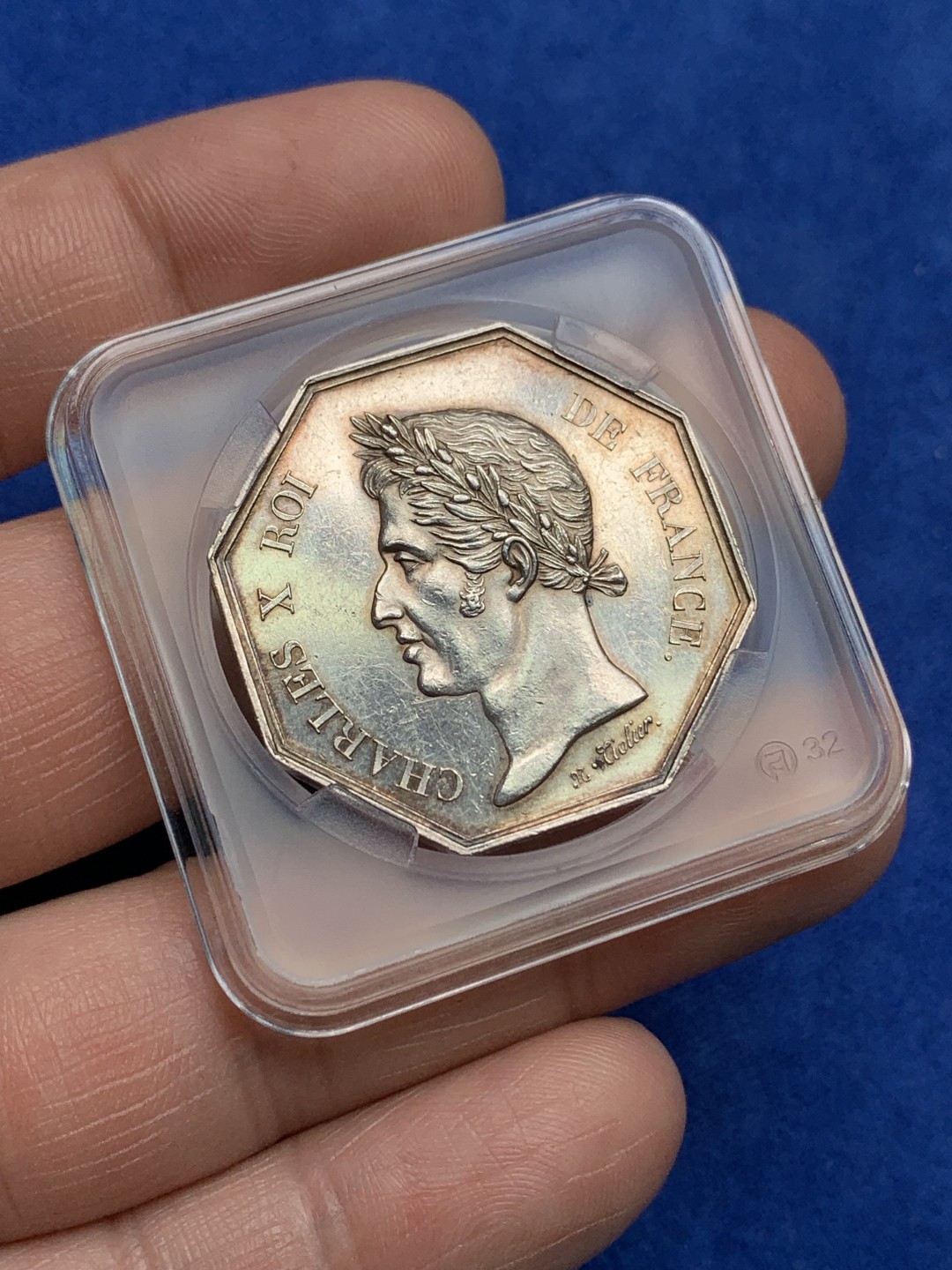 《竞宝斋》第157场-法国八角与章 专场！周日，周一，周四 3场 (全场包邮) 法国八角银质代币，1828年诺曼底地区勒阿弗尔市政委员会，正面查理十世，背面火龙纹章，14.76g，31.8mm，早期无边铭