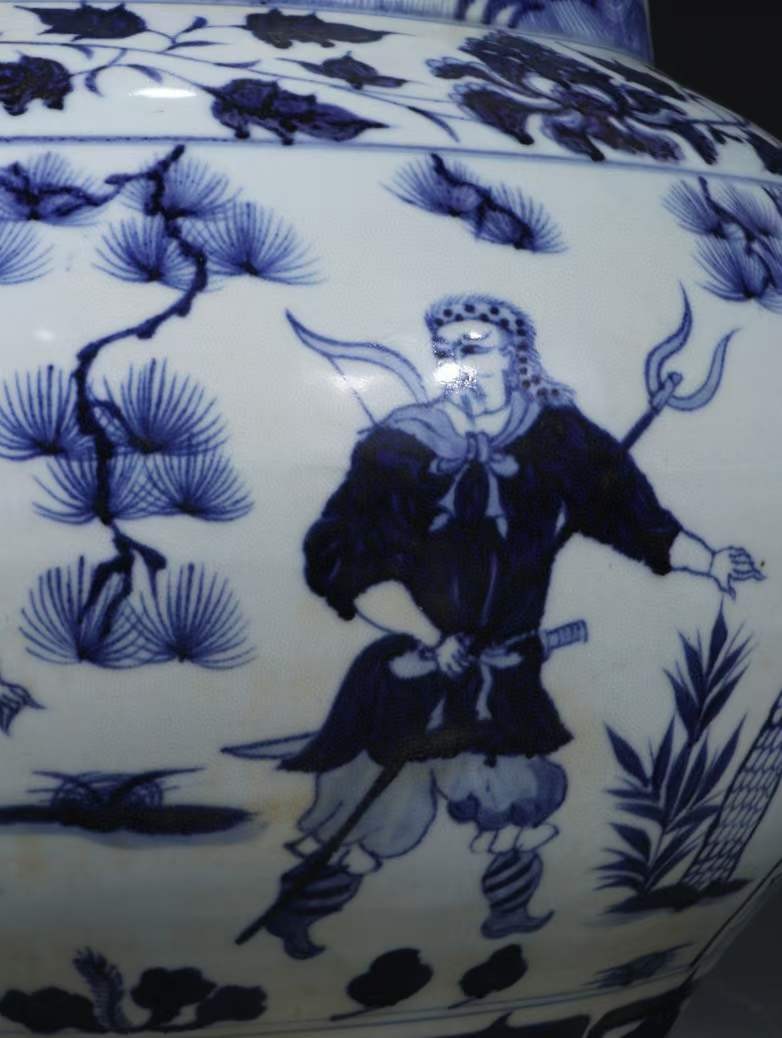 旧藏 元青花【武松打虎景阳冈】人物故事纹罐
