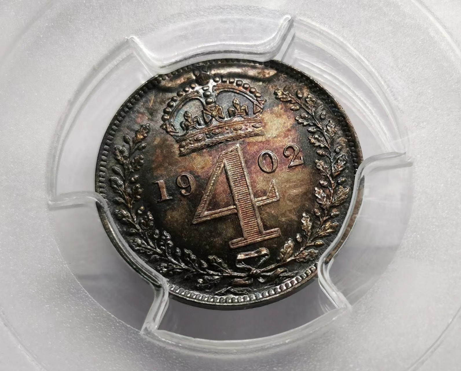 凡希社世界钱币微拍第二百三十六期 1902英国爱七濯足币四枚套PCGS-PL65/67/66/65所附原盒品相完美！