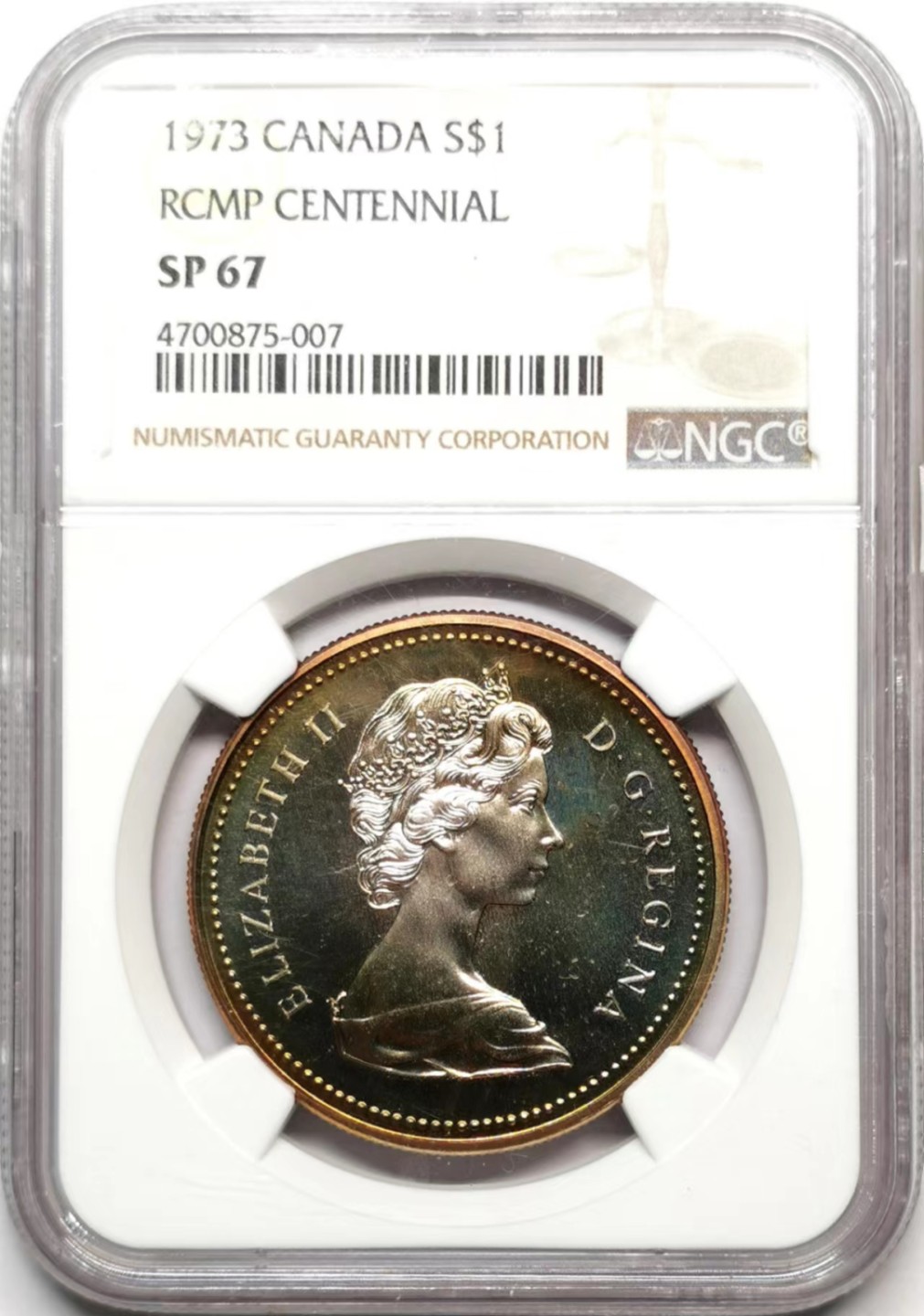 凡希社世界钱币微拍第二百三十六期 1973加拿大皇家骑警百年纪念银币NGC-SP67