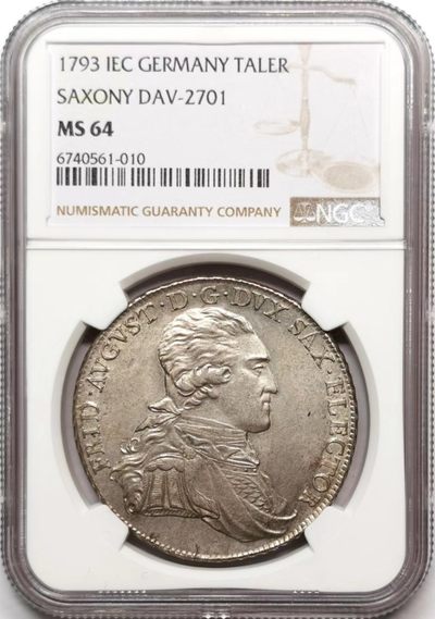 凡希社世界钱币微拍第二百三十六期 - 荐！1794萨克森奥古斯特戎装像泰勒大银NGC-MS64铁灰包浆最高分！