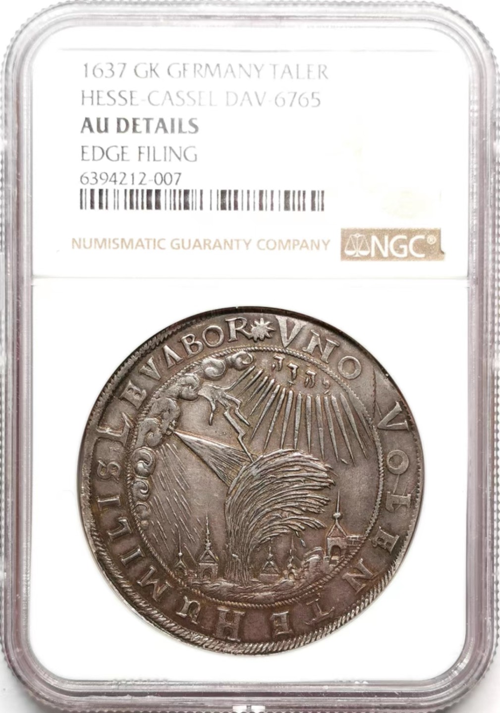 凡希社世界钱币微拍第二百三十六期 1637黑森-卡塞尔威廉五世龙驭上宾纪念大型泰勒NGC-AUD实物极佳！
