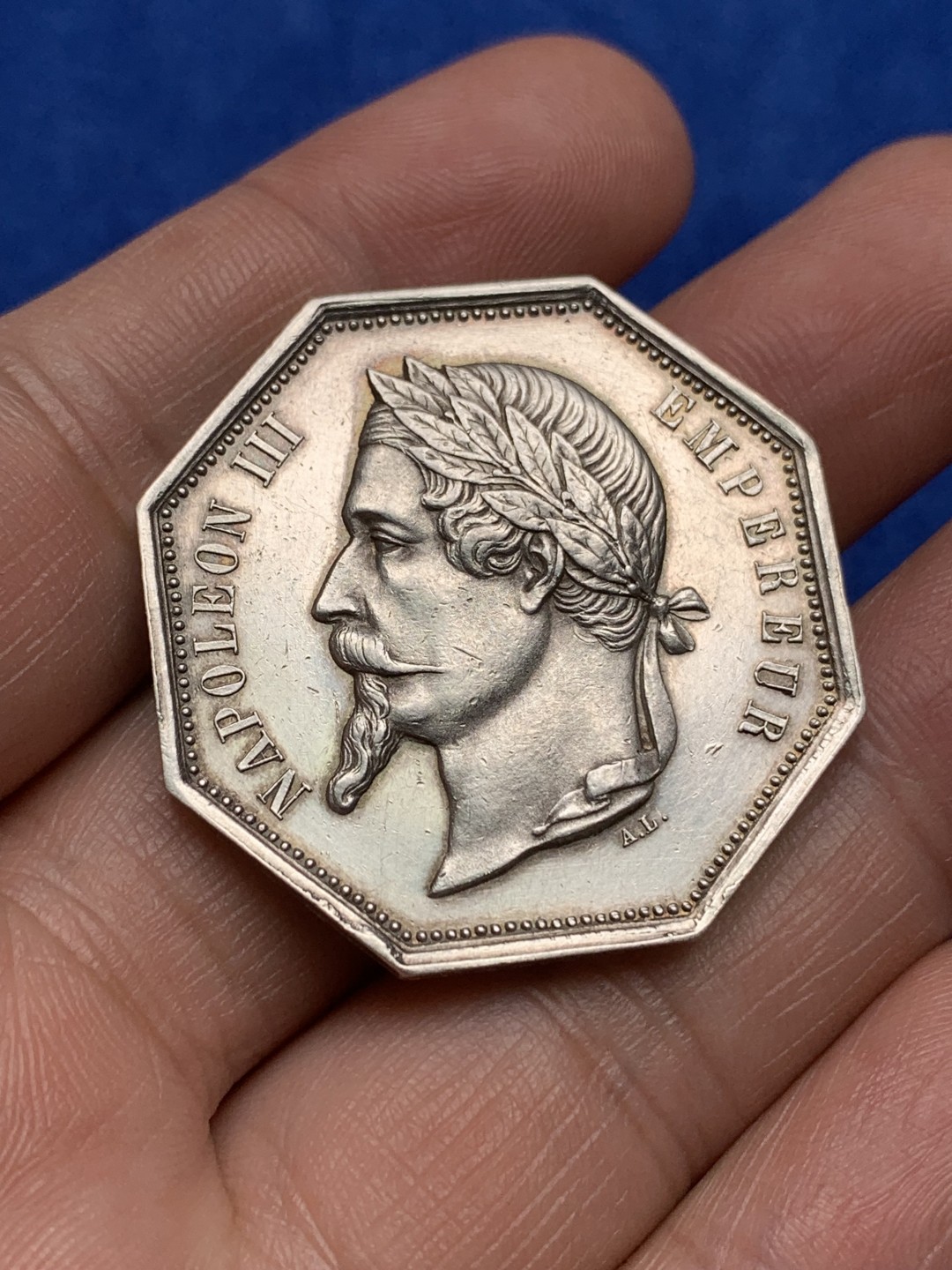 《竞宝斋》第157场-法国八角与章 专场！周日，周一，周四 3场 (全场包邮) 法国八角银质代币，鲁昂地区公证处，22.02g，36.2mm，蜜蜂边铭，大块头