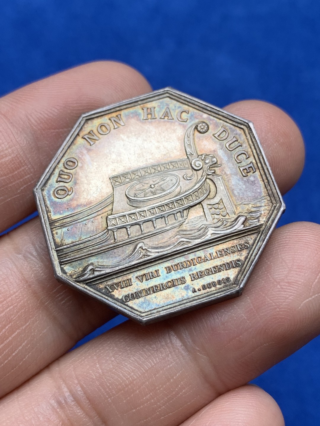 《竞宝斋》第157场-法国八角与章 专场！周日，周一，周四 3场 (全场包邮) 法国八角银质代币，波尔多商会，20.12g，34mm，丰饶角边铭，紫金包浆