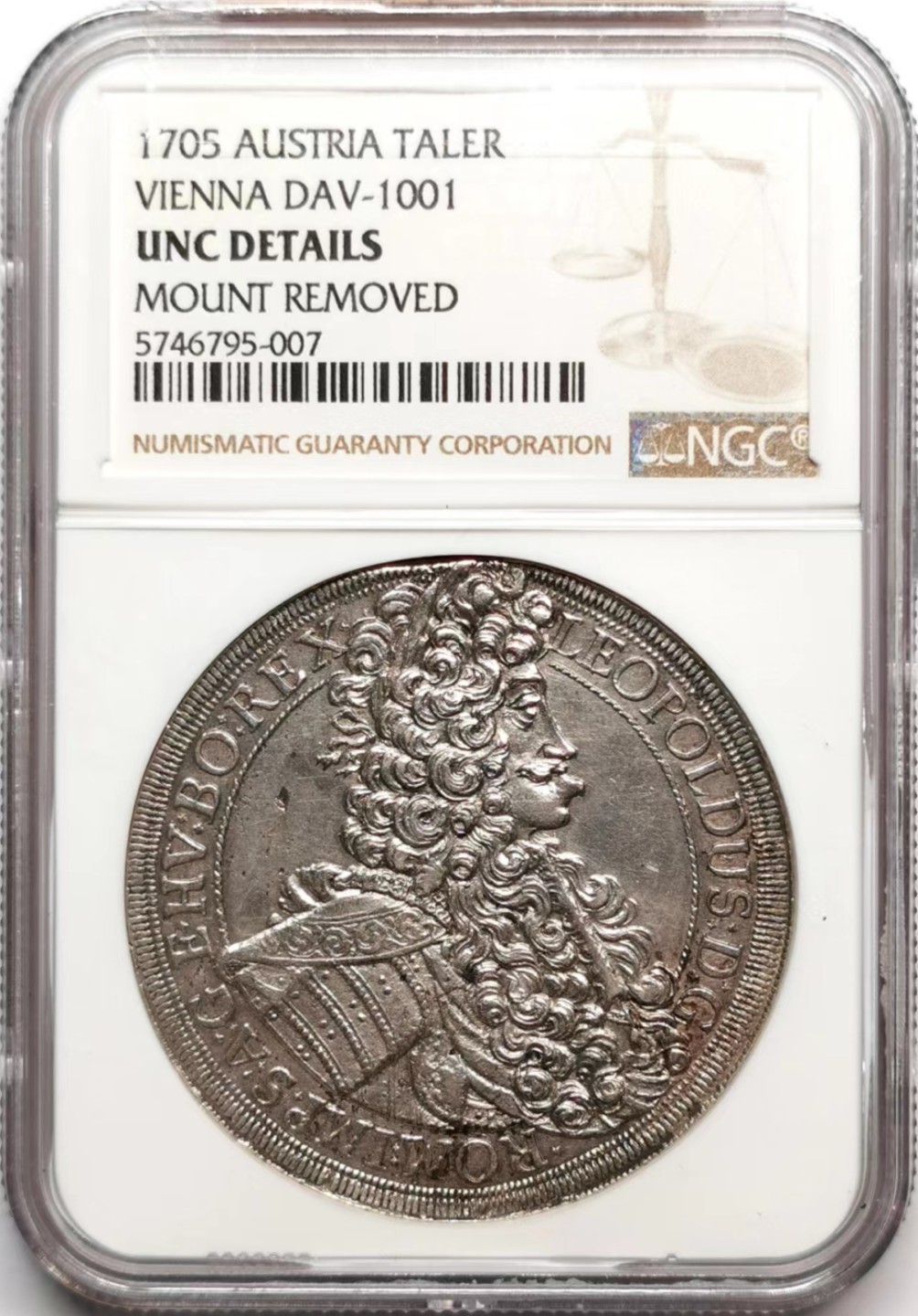 凡希社世界钱币微拍第二百三十六期 1705神罗列奥波德泰勒大银NGC-UNCD